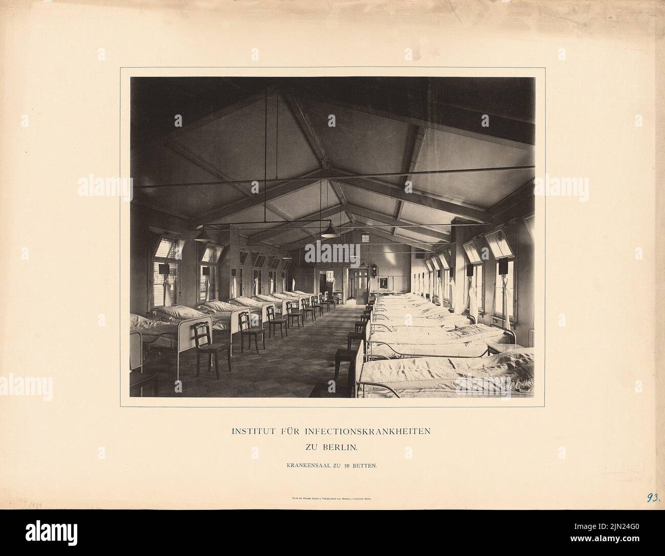 Böttger Paul (1851-1933), Institute for Infectious Diseases of the Charité, Berlin (1892): Interior view sick room for 18 beds. Light pressure on the cardboard, 48.7 x 63.4 cm (including scan edges) Stock Photo