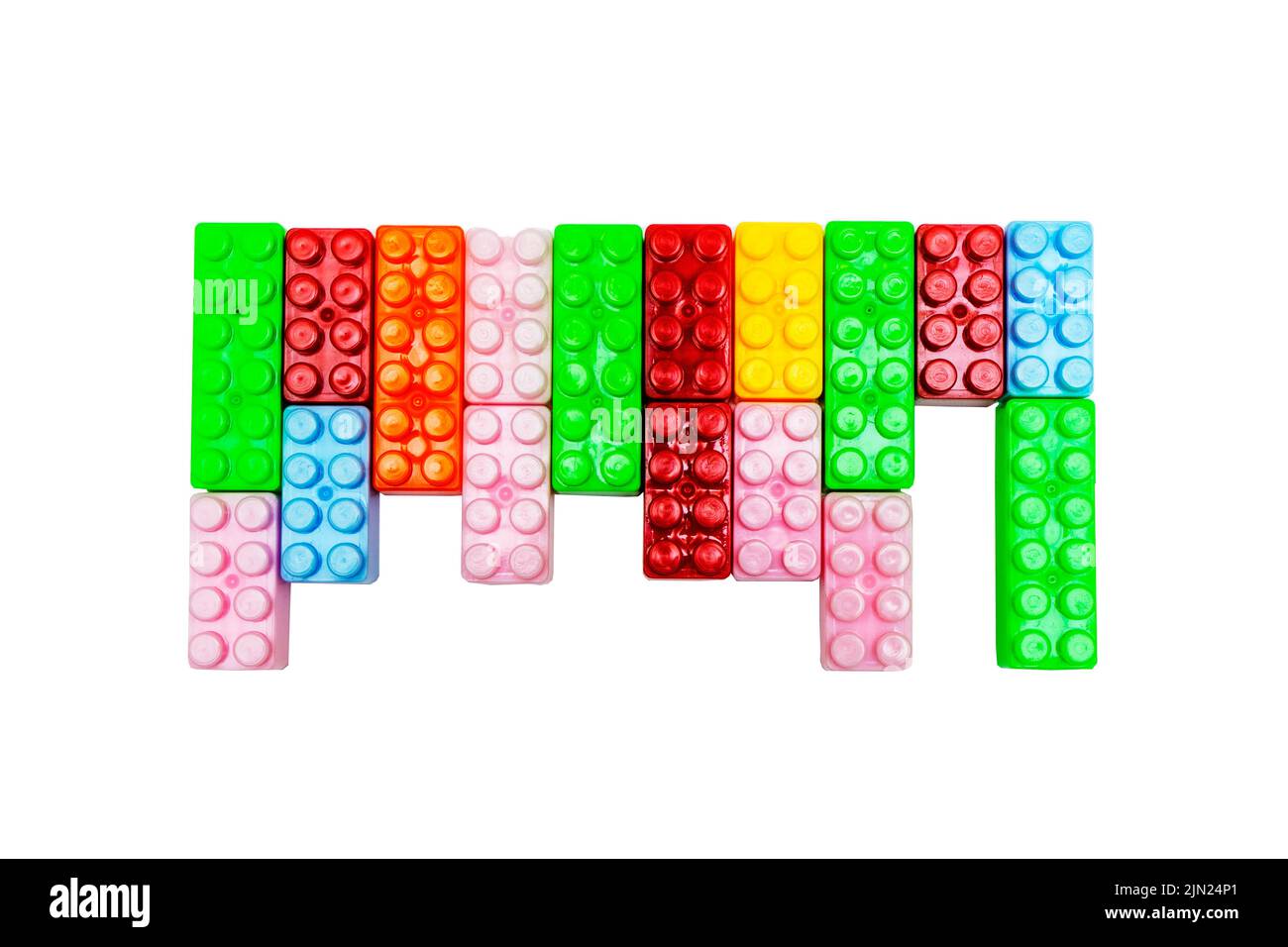 Toy colorful plastic blocks isolated on white background Stock Photo