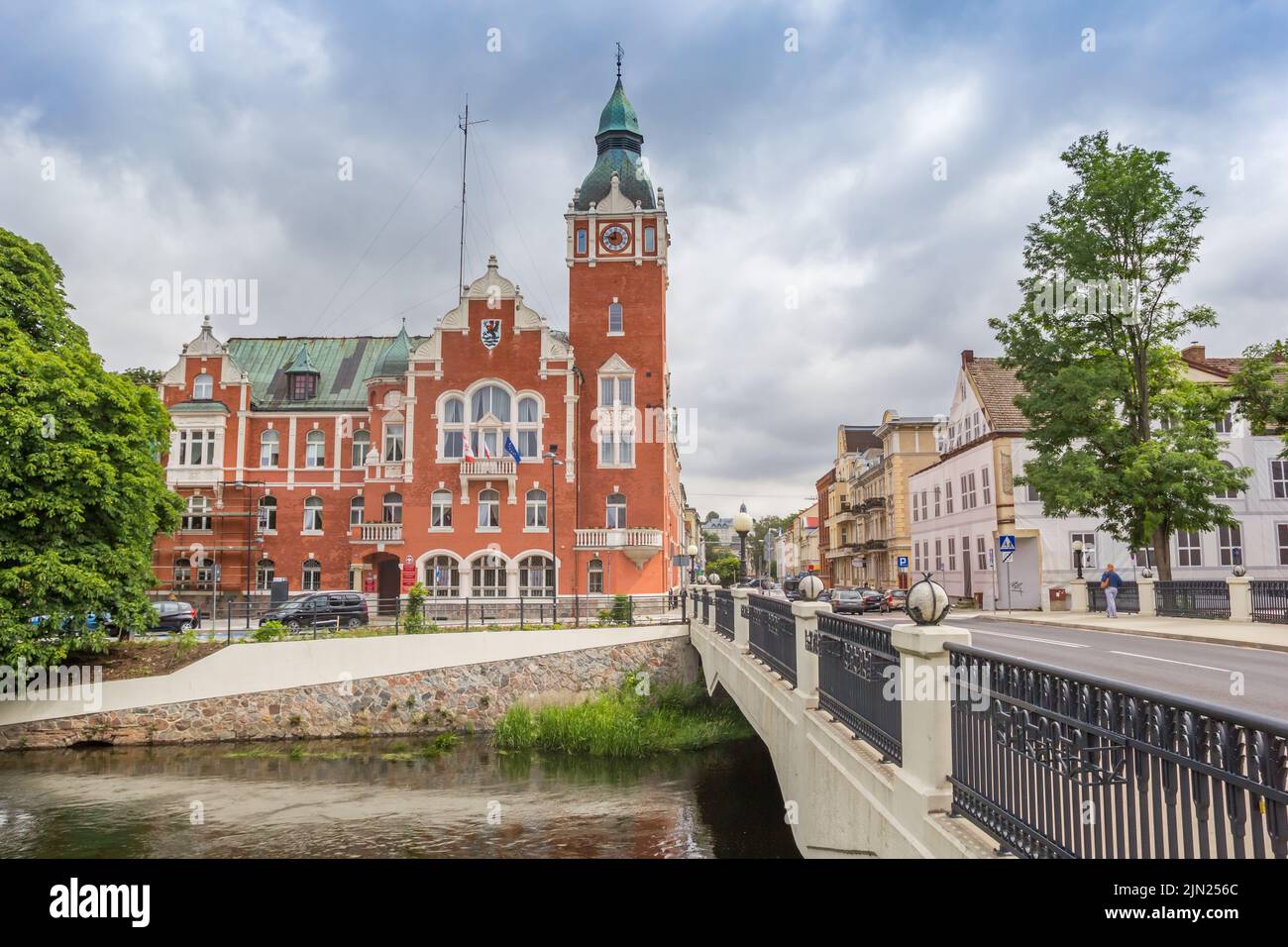 Historic Powiat house at the canal in Slupsk, Poland Stock Photo
