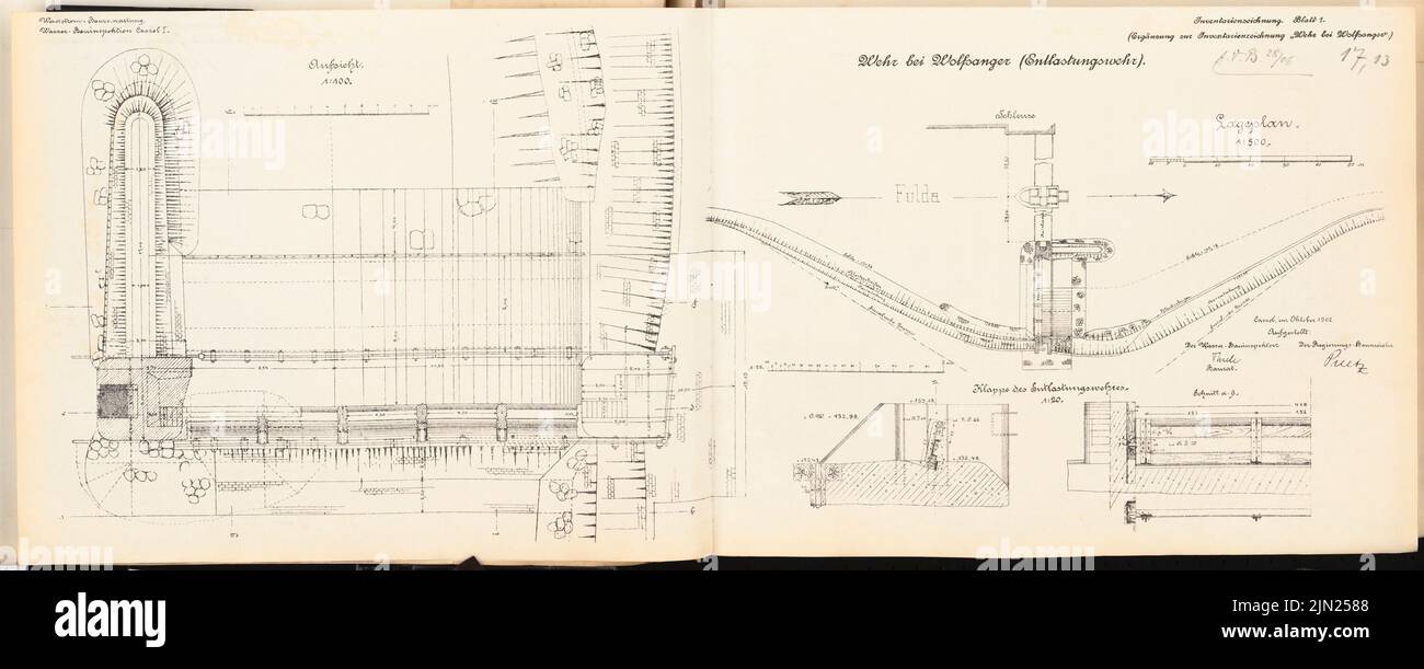 N.N., Wehr, Wolfsanger: Department 1: 500, supervision 1: 100, details 1:20. Lithograph on paper, 33.8 x 84.3 cm (including scan edges) Stock Photo