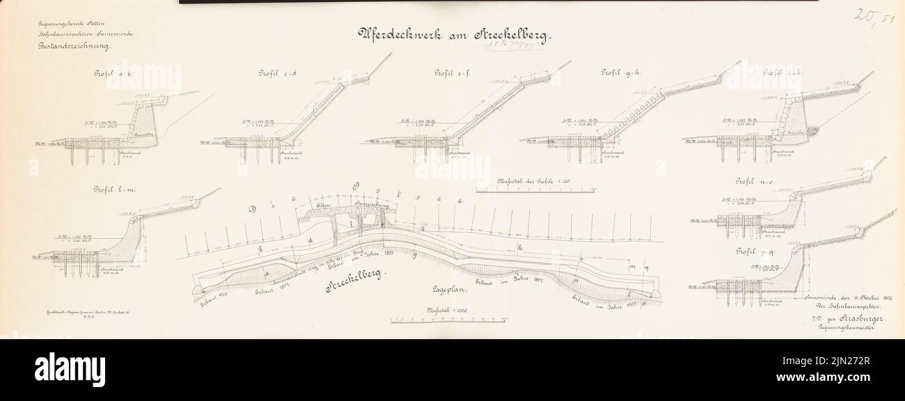 N.N., Uferkidwerk am Streckelberg, Koserow: site plan 1: 1000, cuts 1: 100. Lithograph on paper, 31.7 x 84.5 cm (including scan edges) Stock Photo