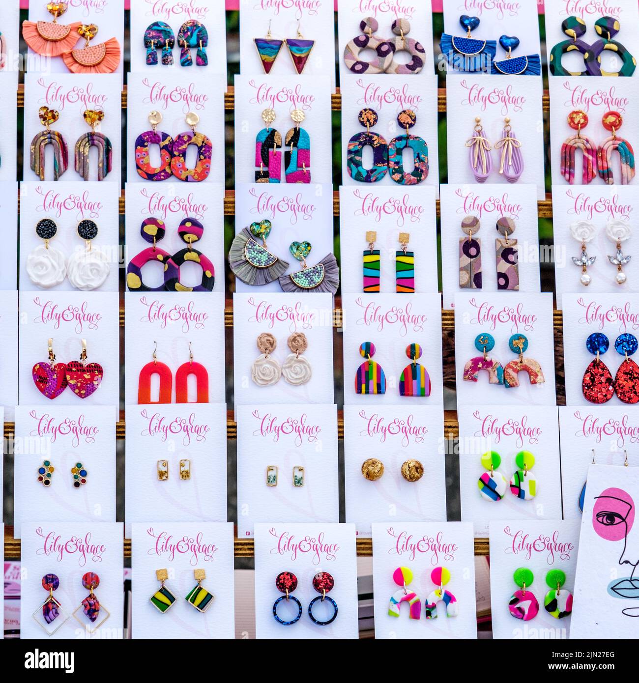 Dorking, Surrey Hills, London UK, July 07 2022, Selection Of Hand Made Womens Fashion Jewelry Earings Stock Photo