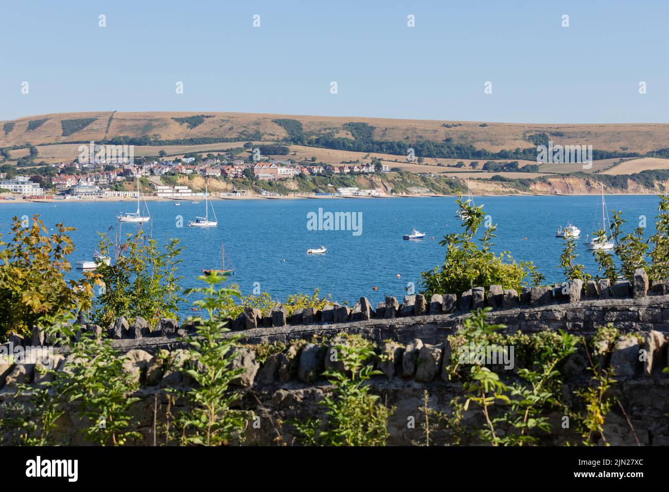 View of Swanage Bay on a sunny summers morning, Dorset, England Stock Photo
