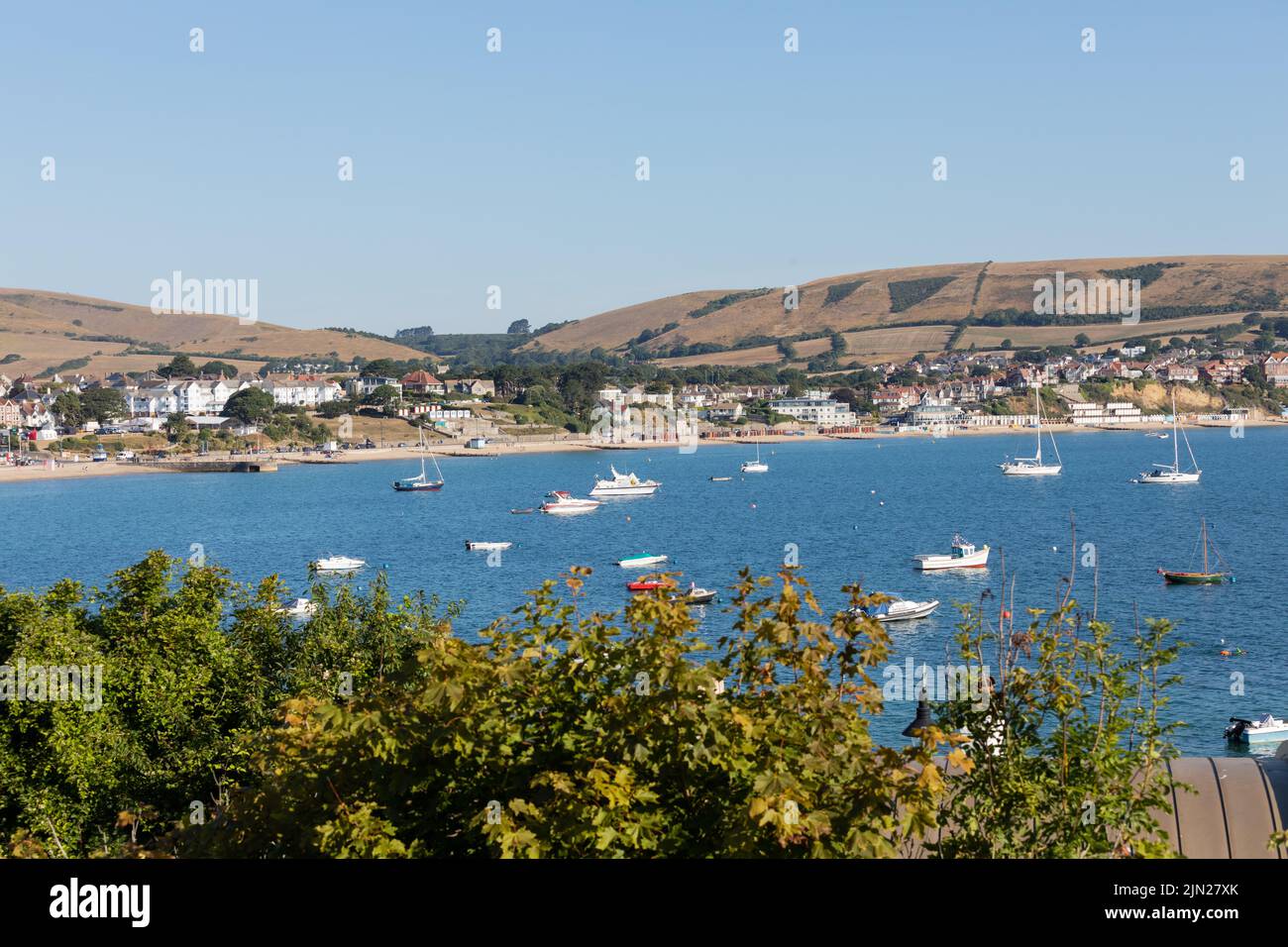 View of Swanage Bay on a sunny summers morning, Dorset, England Stock Photo