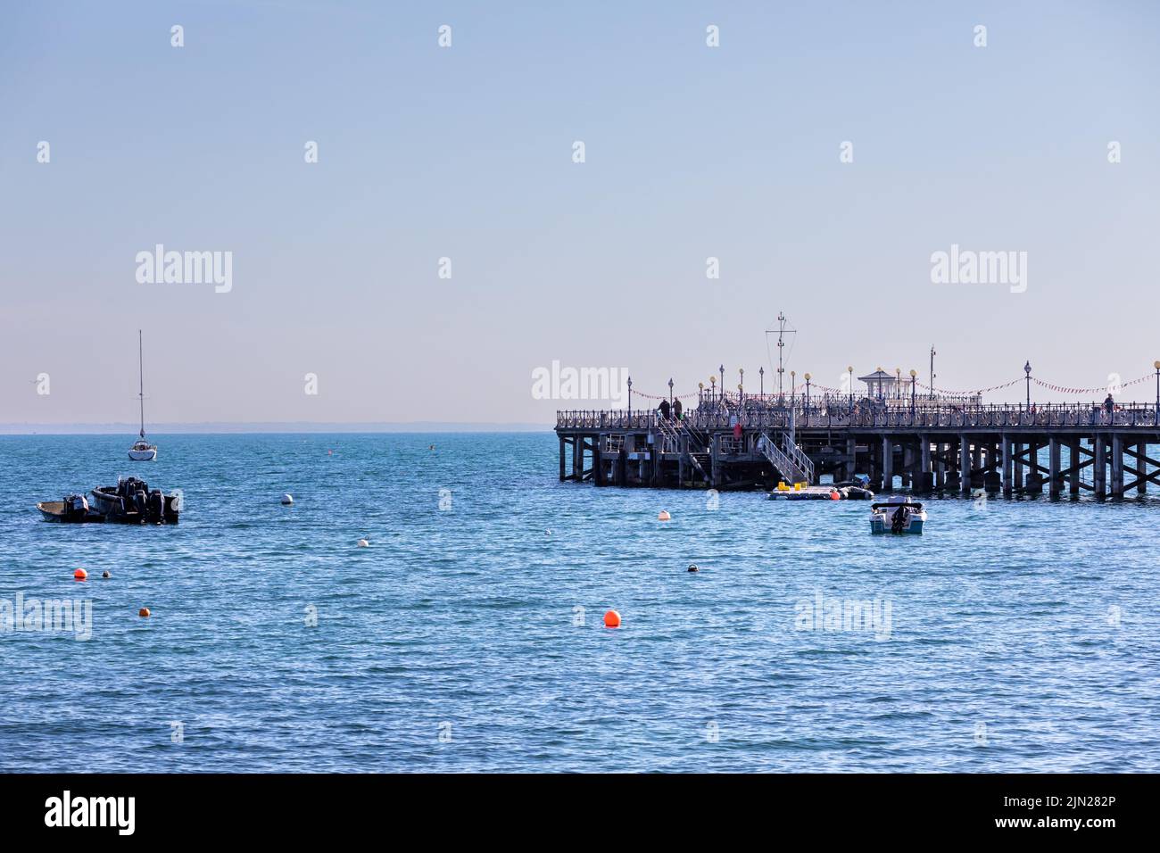 Swanage Pier and Bay on a summers morning, Dorset, England Stock Photo