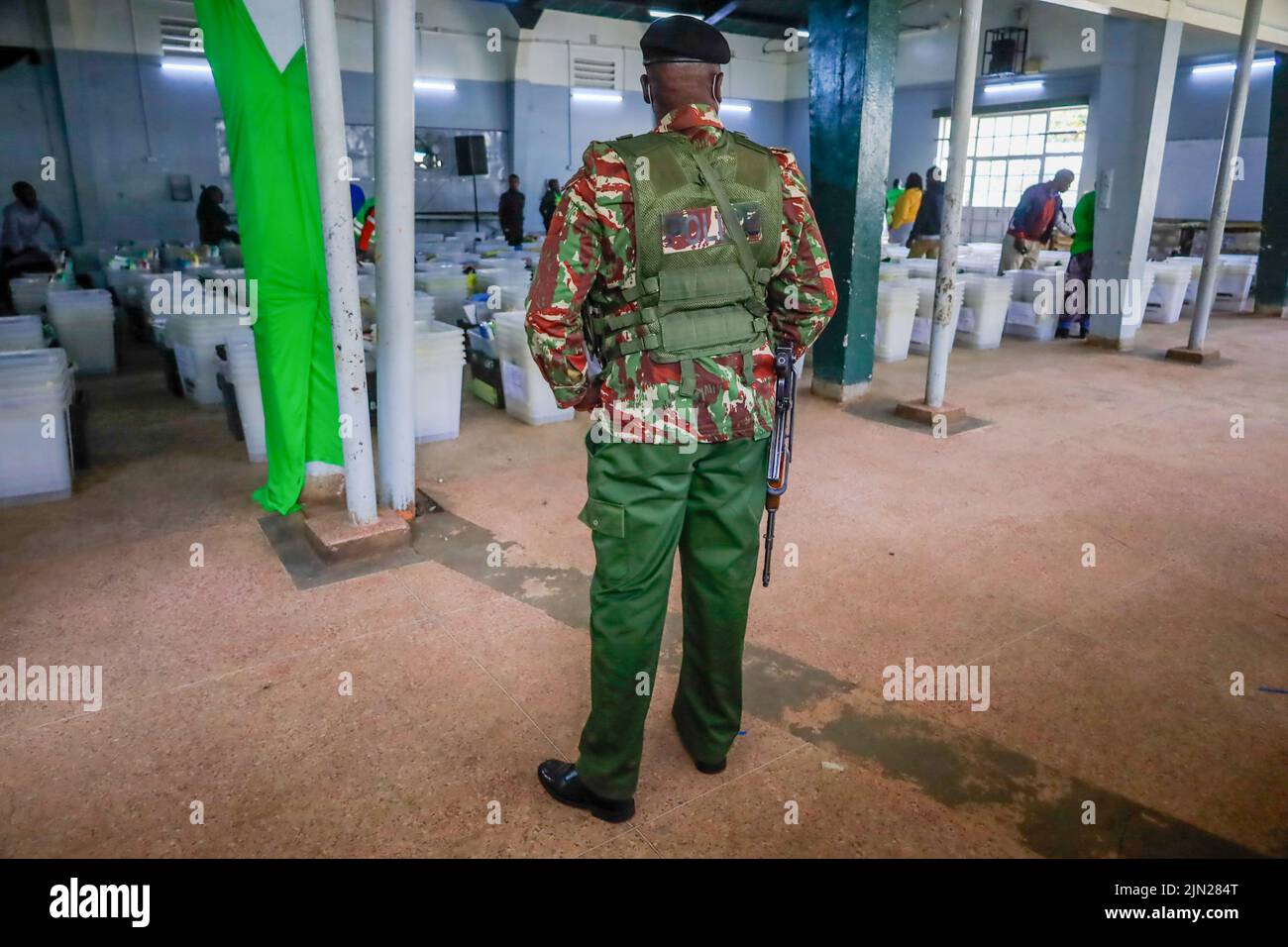 Nairobi, Kenya. 08th Aug, 2022. A police officer guards electoral