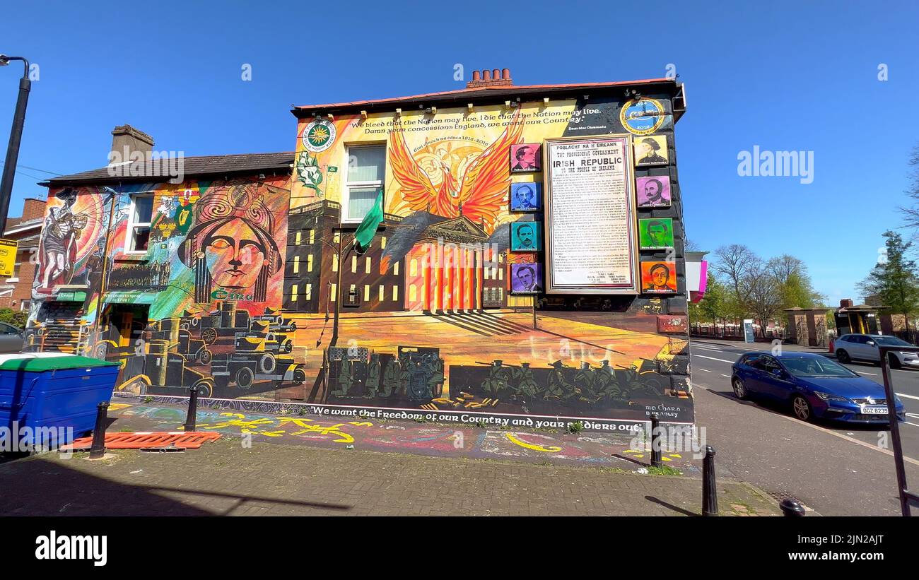 The famous Wall Murals of Belfast on the houses and Peace Wall BELFAST, UK APRIL 25, 2022