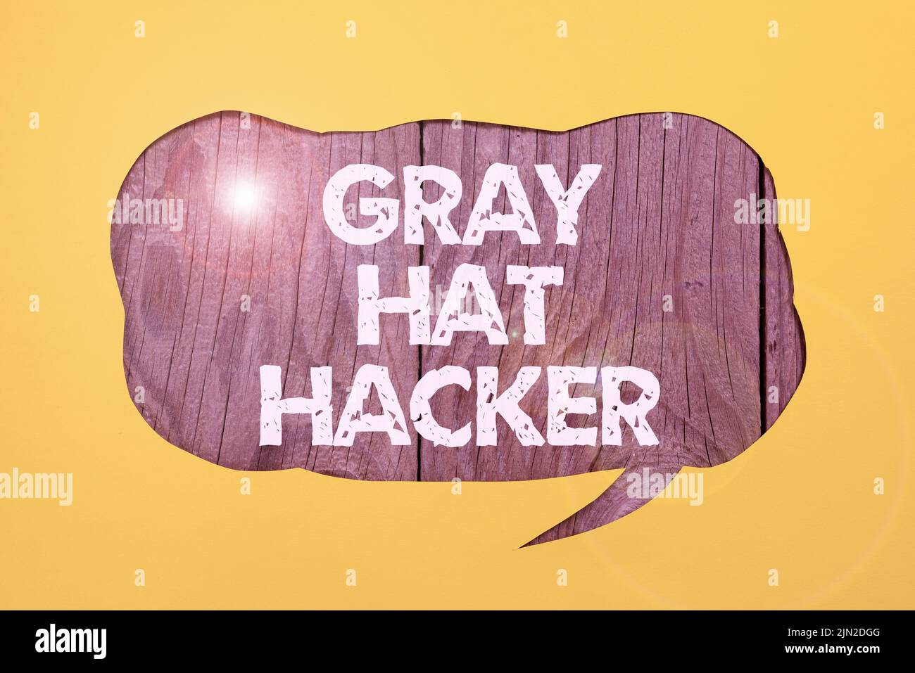 Sign displaying Gray Hat Hacker. Word Written on Computer security expert who may sometimes violate laws Cropped Speech Bubble With Important Message Stock Photo