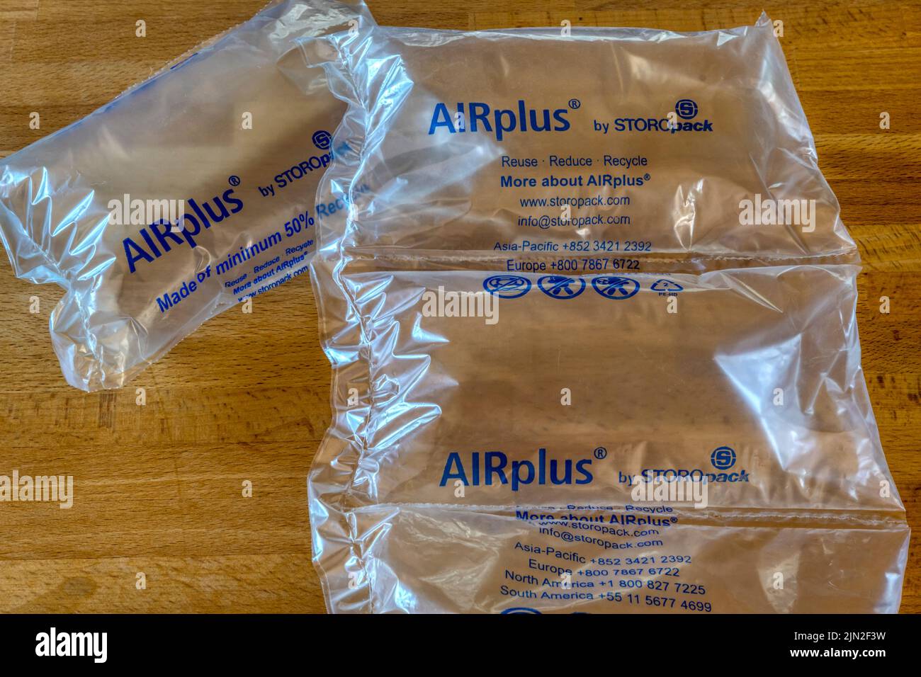 AIRplus air filled packaging by STOROpack. Partly made from recycled plastic. Stock Photo