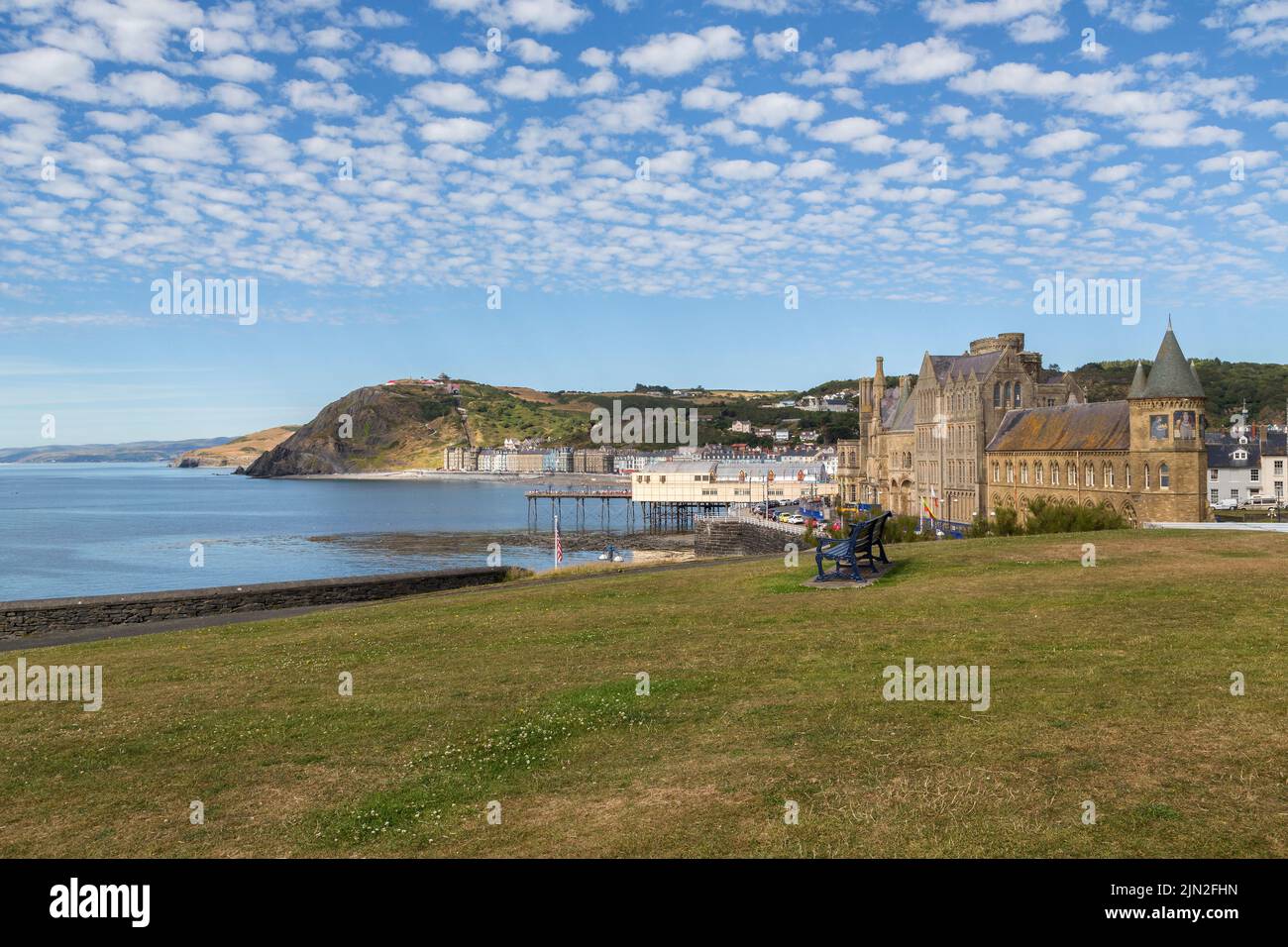 A view of Aberystwyth, The Old College, pier, promenade and funicular