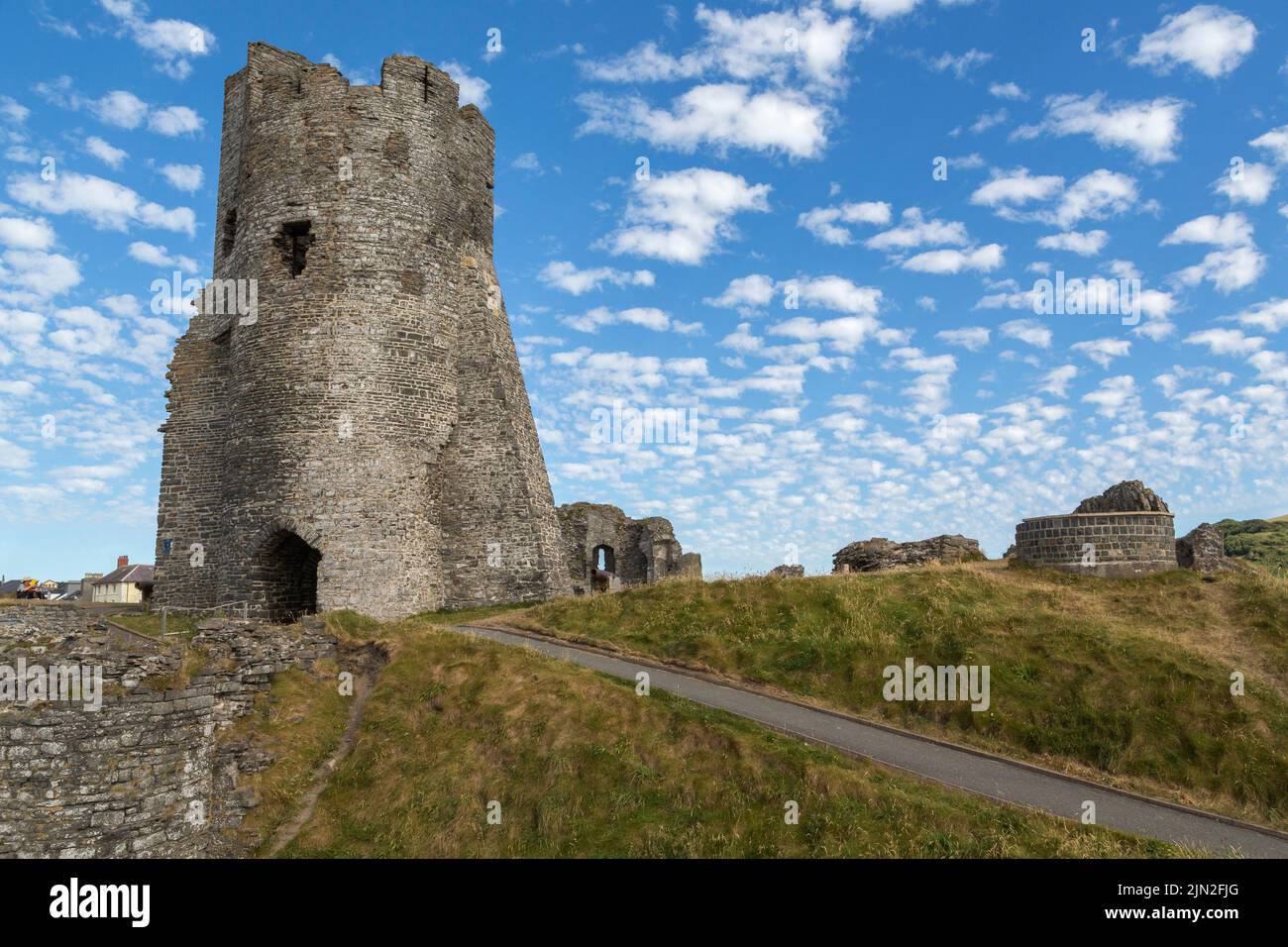 Remains of the north tower gateway at Aberystwyth Castle, a Grade I listed Edwardian fortress located in the seaside town of Aberystwyth, Wales. Stock Photo