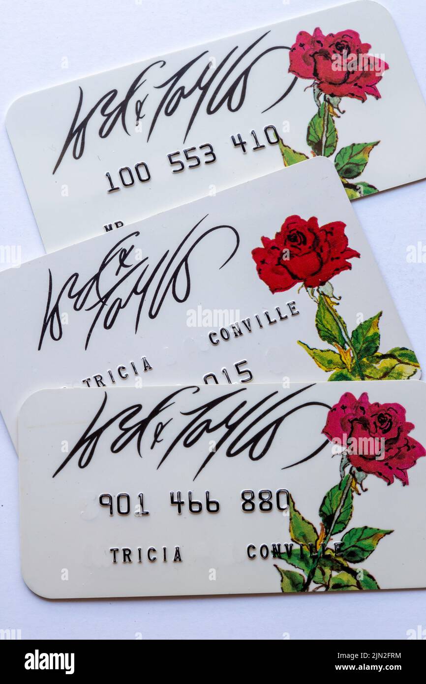 Vintage Lord & Taylor plastic credit cards still life, USA Stock Photo
