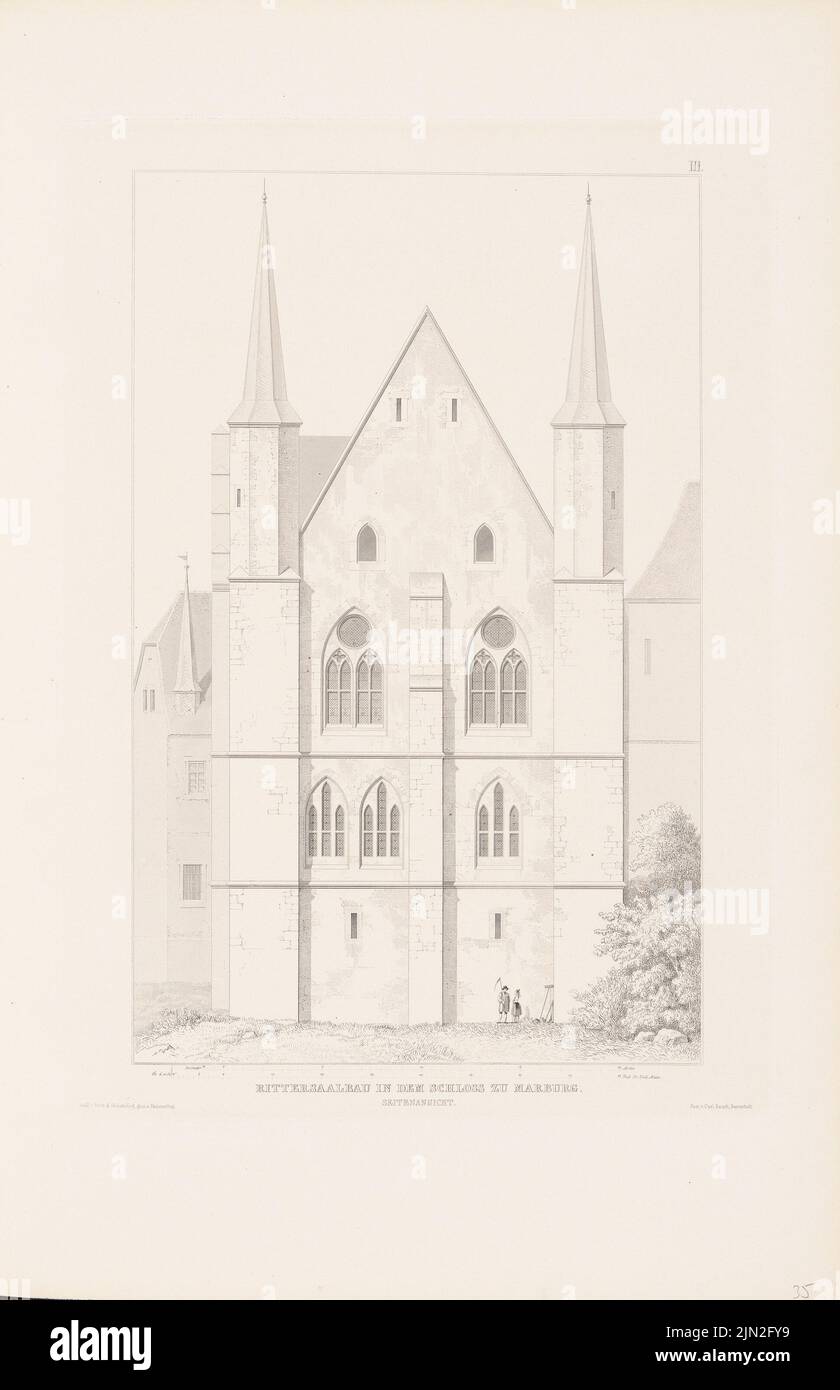 Horst C., Marburg Castle. (From: Denkmäler d. German architecture, Darg. V. Hessische Verein F.d. Middle Ages Middle Ages Kunstwerke, Darmstadt, Vol. 1, Atlas, 1856): Knights' building: side view. Lithograph on cardboard, 53.8 x 34.8 cm (including scan edges) Stock Photo