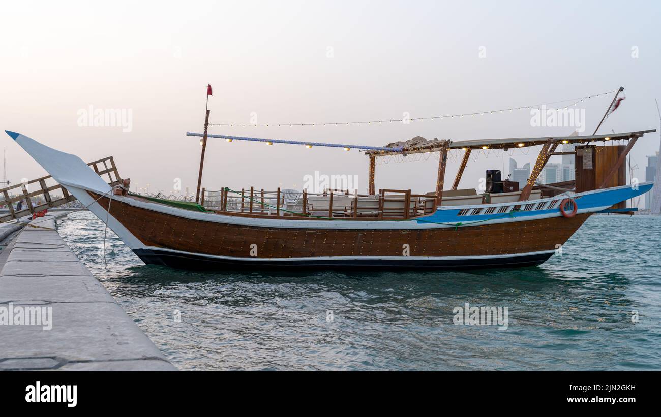 Qatar's Traditional fishing boat Dhow waiting for a boat ride in Qatar