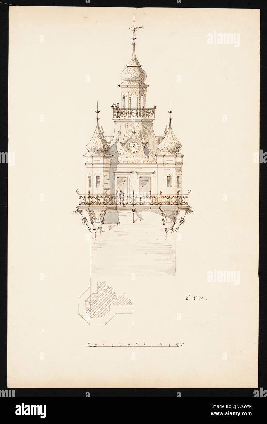 Gustav garlic (1833-1916), Schlossturm, Cottbus. Renewal: Upper. Ink on paper, 48.5 x 32.7 cm (including scan edges) Stock Photo