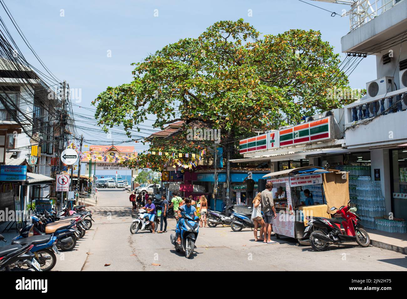 View of Koh Tao cruise ship exit and central street. Stock Photo