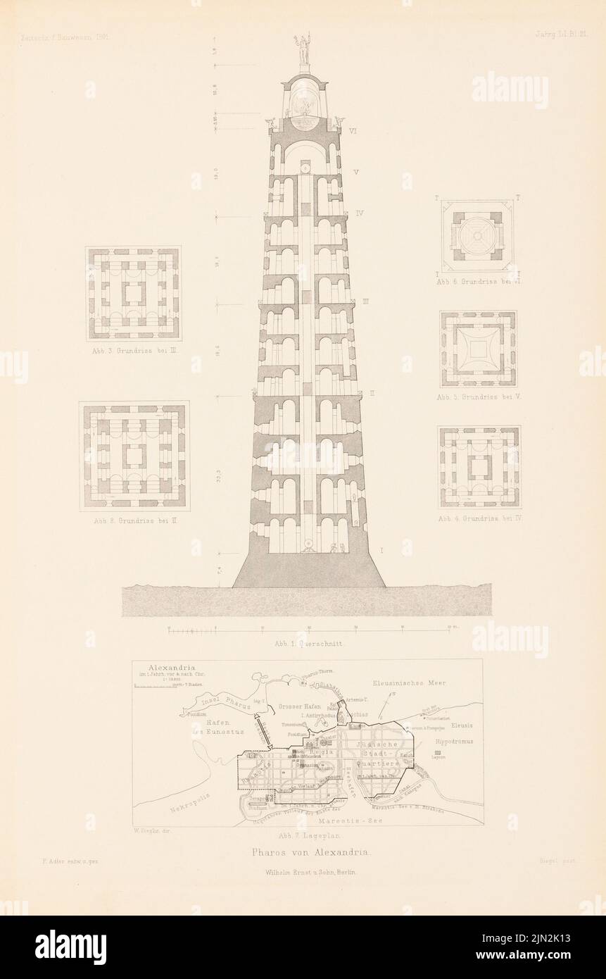 Adler Friedrich (1827-1908), Pharos, Alexandria. (From: Atlas to the  magazine for Building, ed. V. Ministry, image size:861x1390