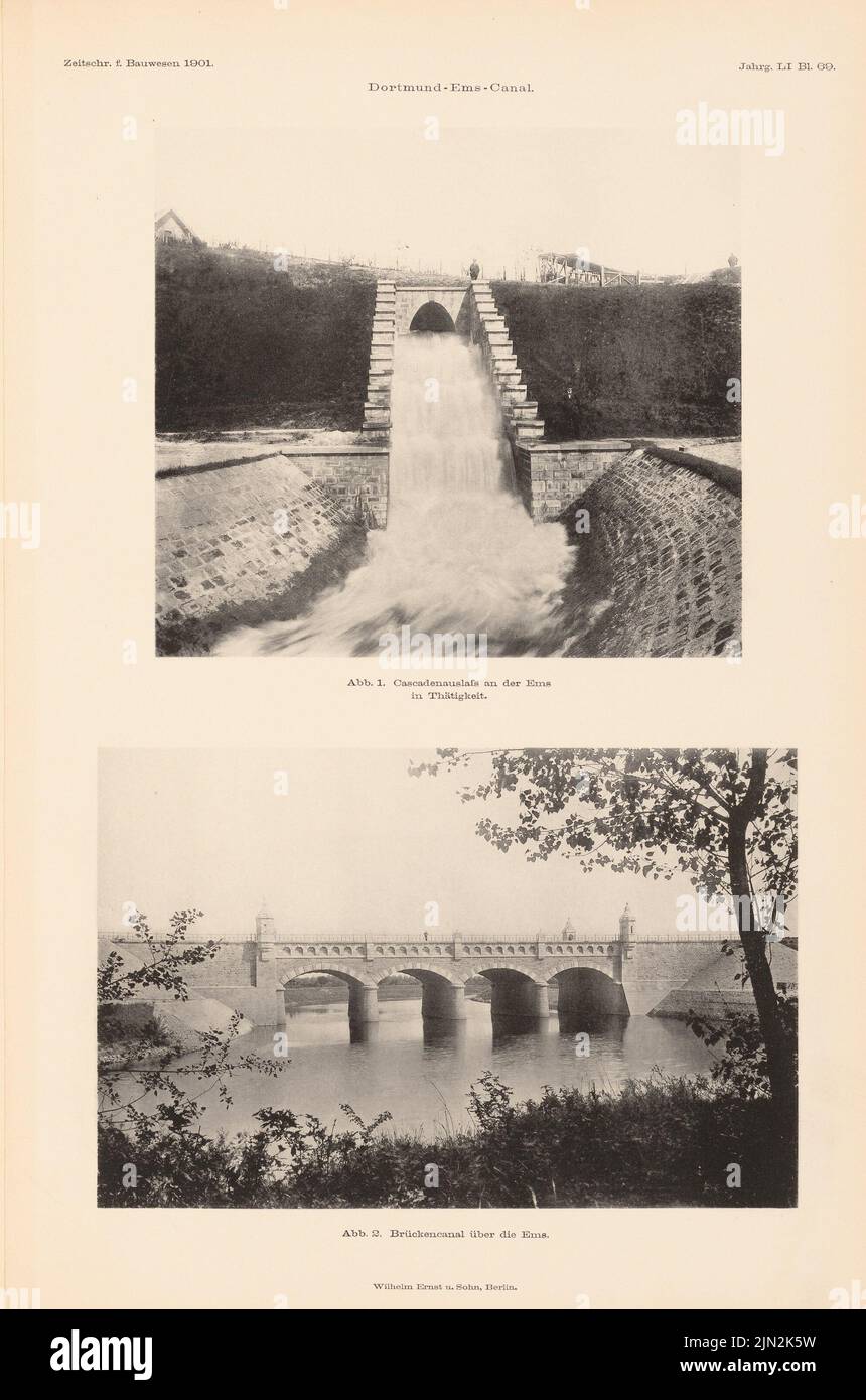 N.N., Dortmund-Ems-Canal. Bridge channel over the Ems, Greven. (From: Atlas to the magazine for Building, ed. V. Ministry of Public Works, Jg. 51, 1901): Views. Pressure on paper, 44.5 x 29.4 cm (including scan edges) Stock Photo