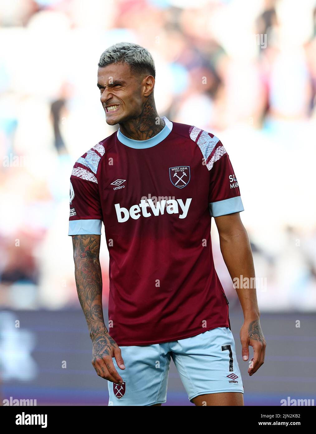 London, England, 7th August 2022. Gianluca Scamacca of West Ham United during the Premier League match at the London Stadium, London. Picture credit should read: David Klein / Sportimage Stock Photo