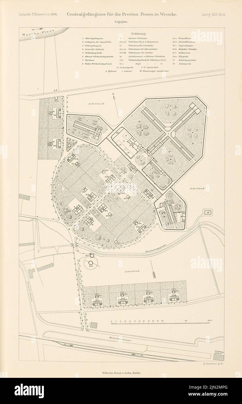Central prison for the province of Poznan, Wronke: Location plan (from: Atlas to the magazine for Building, ed. Stock Photo