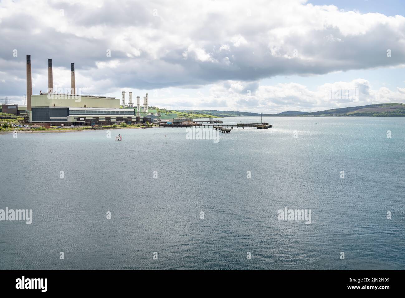 Ballylumford Natural Gas Power Station at the entrance to Larne Harbour, County Antrim, Northern Ireland Stock Photo