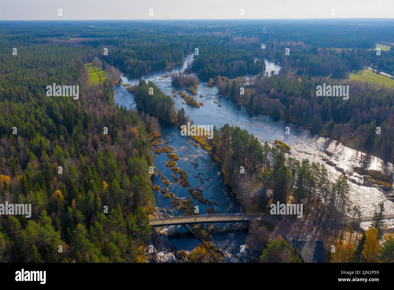 Autumn in Finland aerial photo of  river rapids Stock Photo
