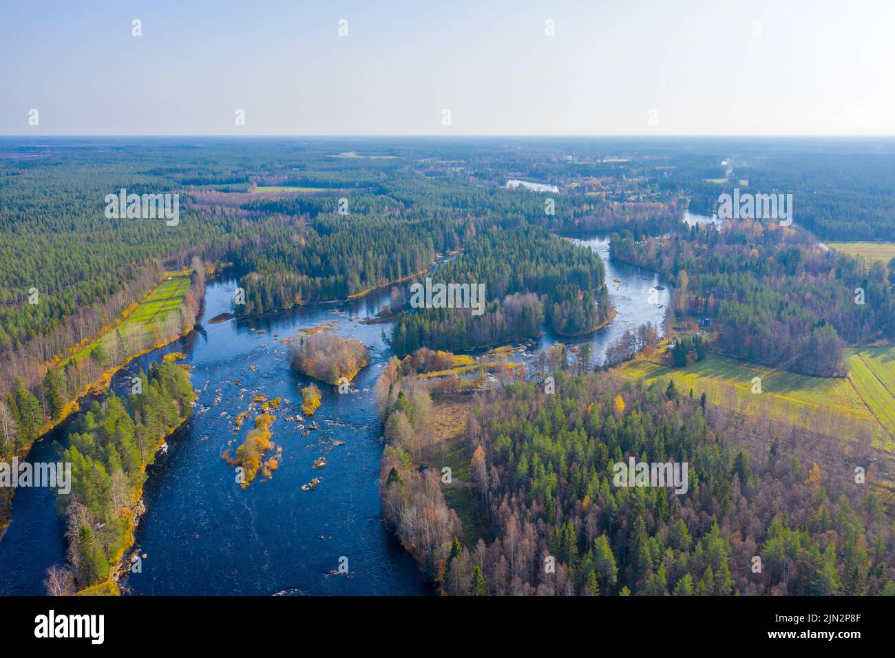 Autumn in Finland aerial photo of  river rapids Stock Photo