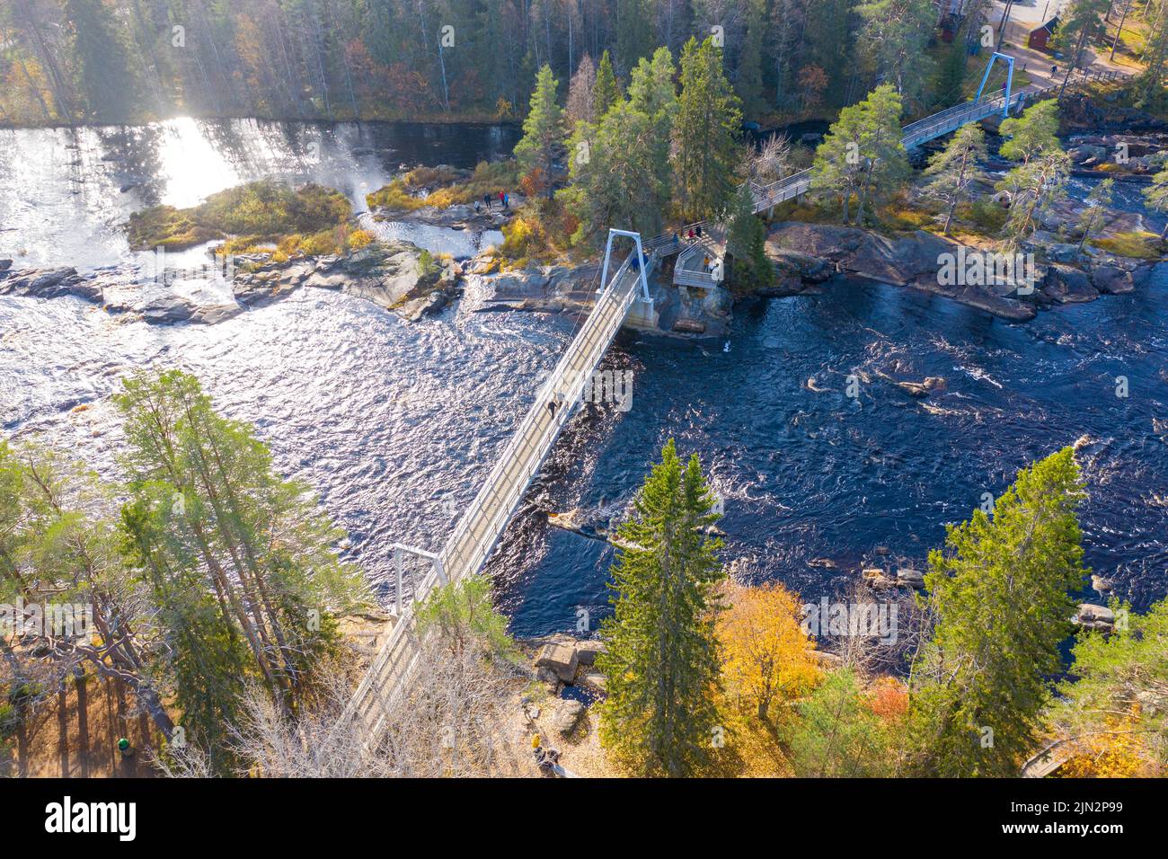 Autumn in Finland aerial photo of  river rapids Stock Photo