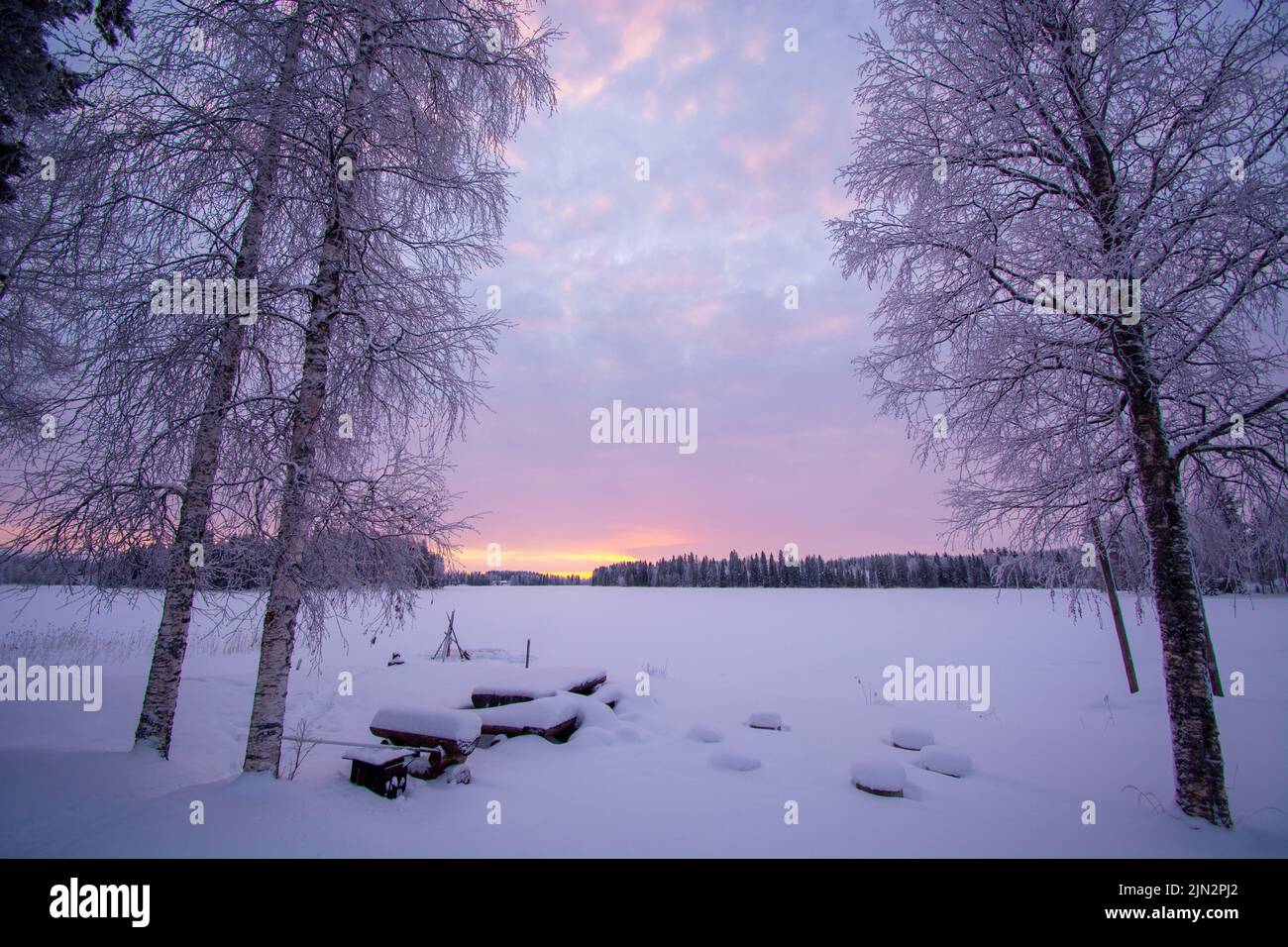 Sunrise in Finland Winter Stock Photo