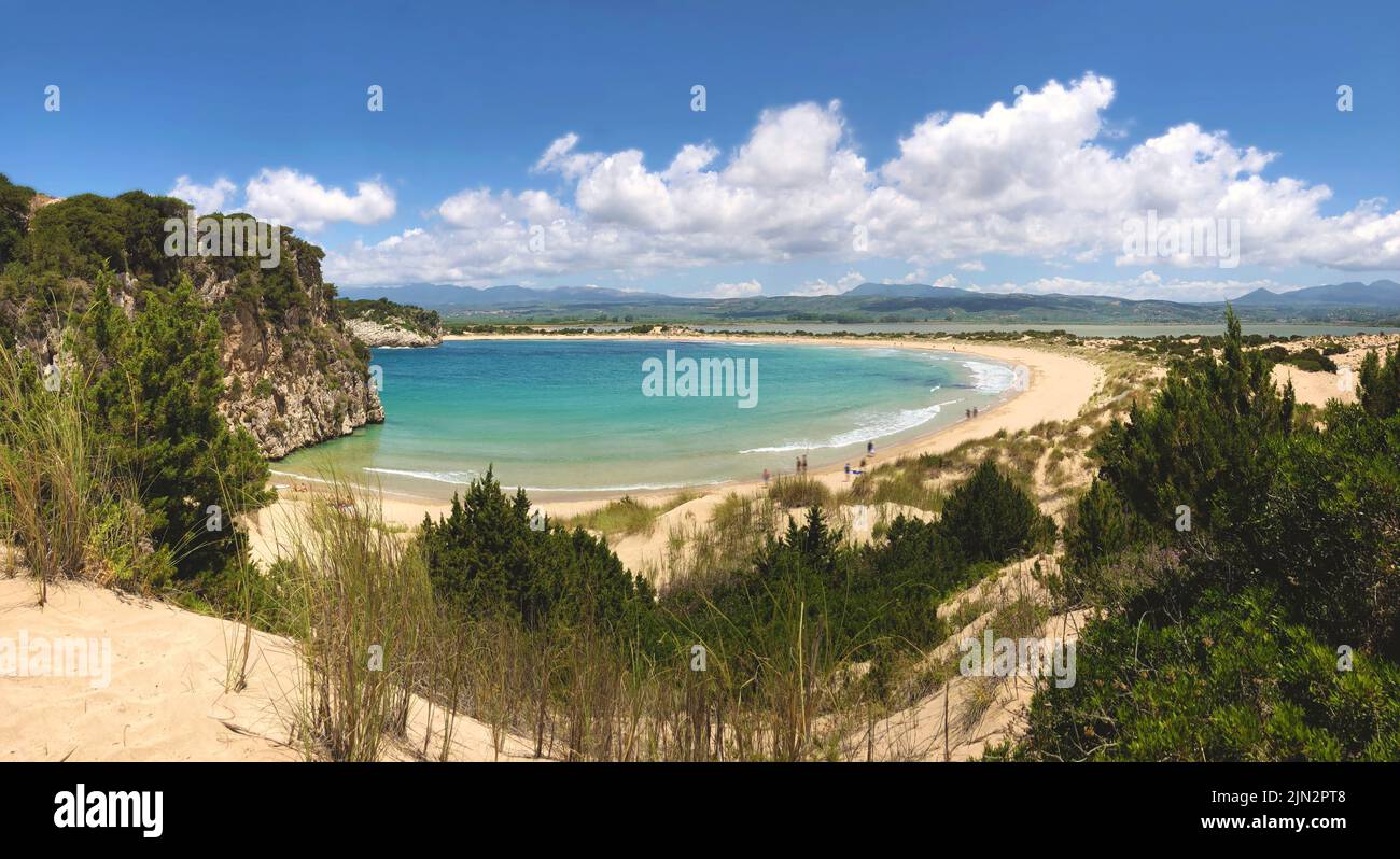 Panoramic view of Voidokoilia bay in Messenia, Peloponnese, Greece Stock Photo