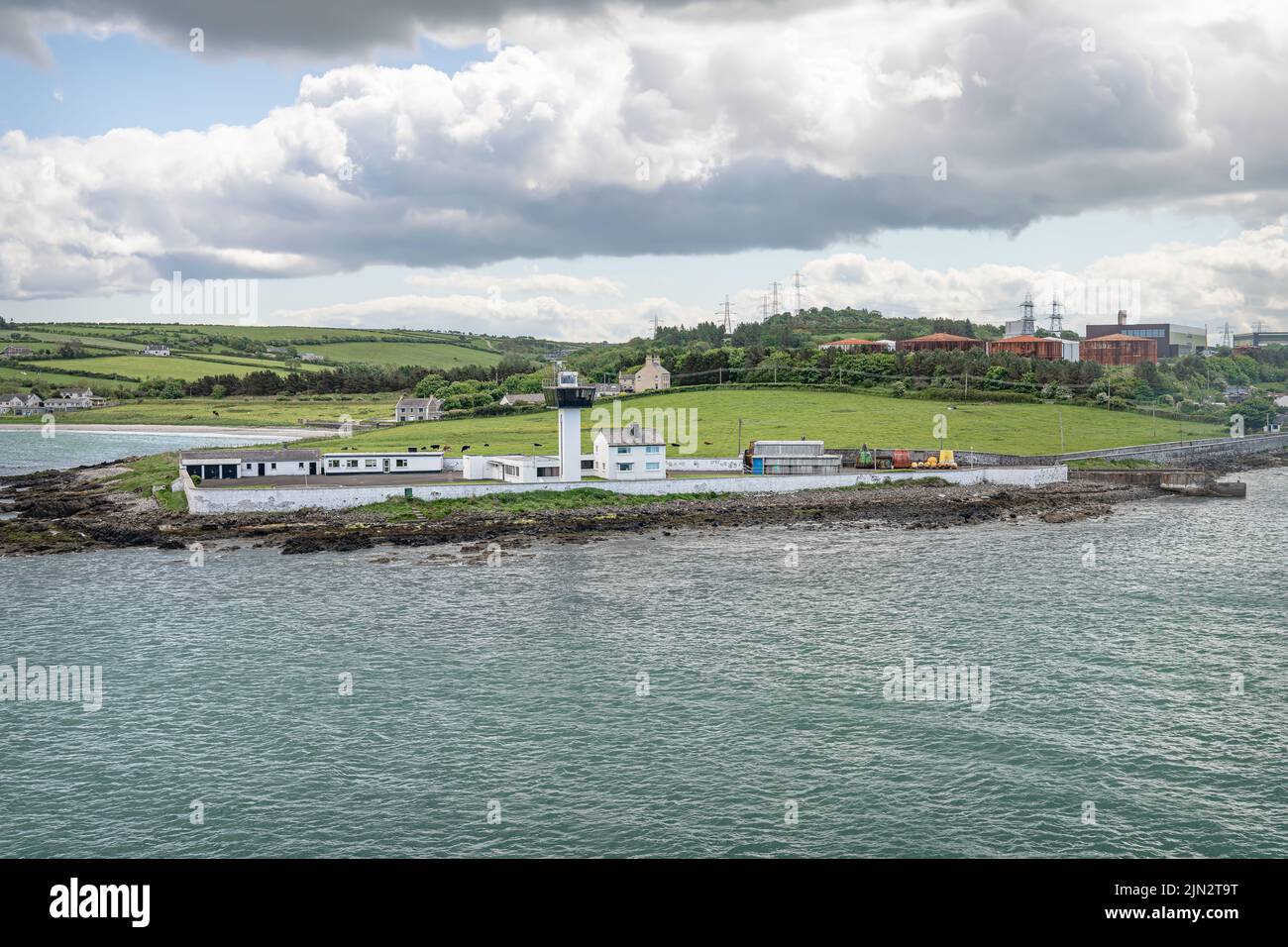 Observation Tower at the entrance to Larne Harbour , Ballylumford, Northern Ireland Stock Photo
