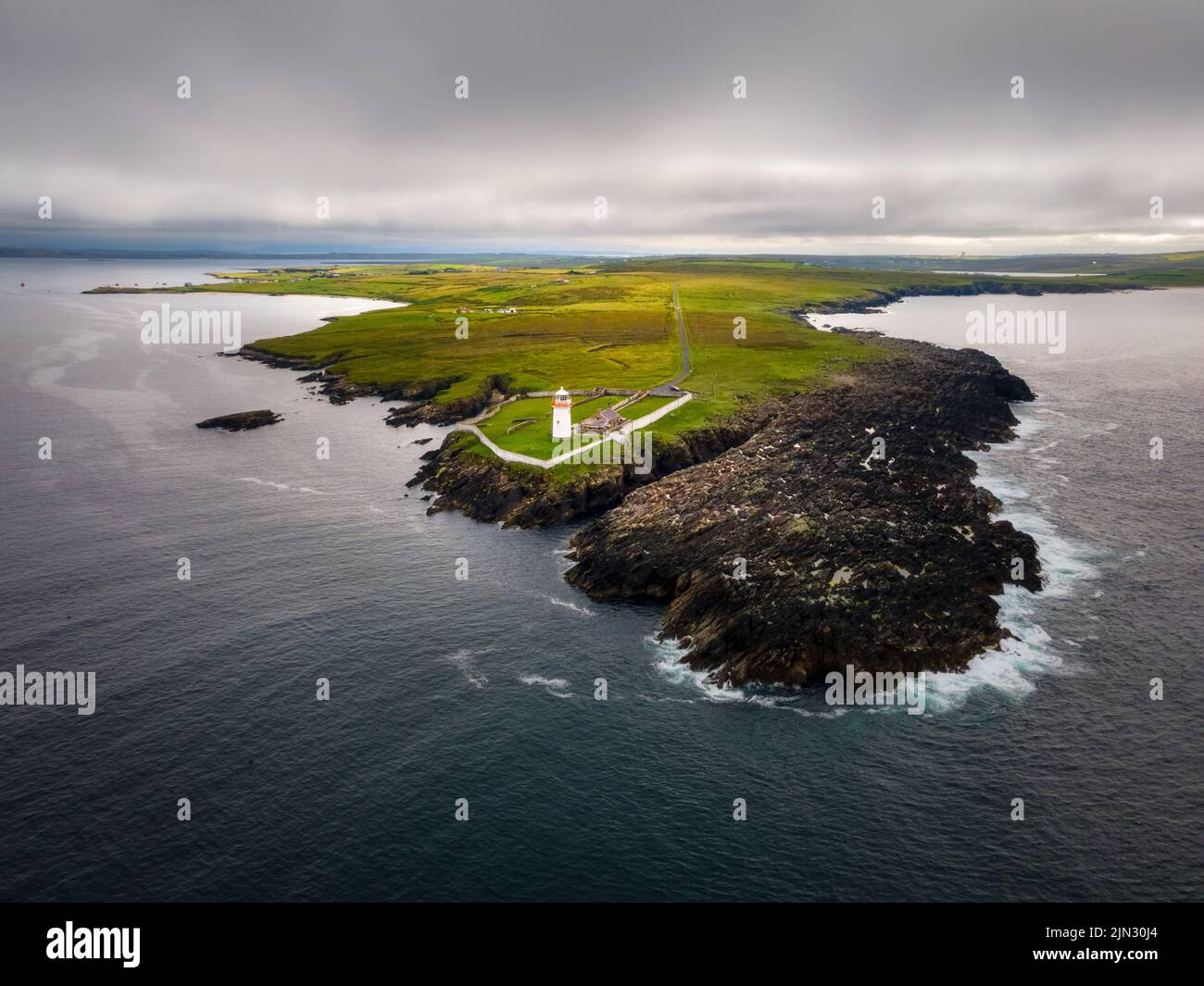 Aerial Belmullet Lighthouse in County Mayo, Ireland Stock Photo