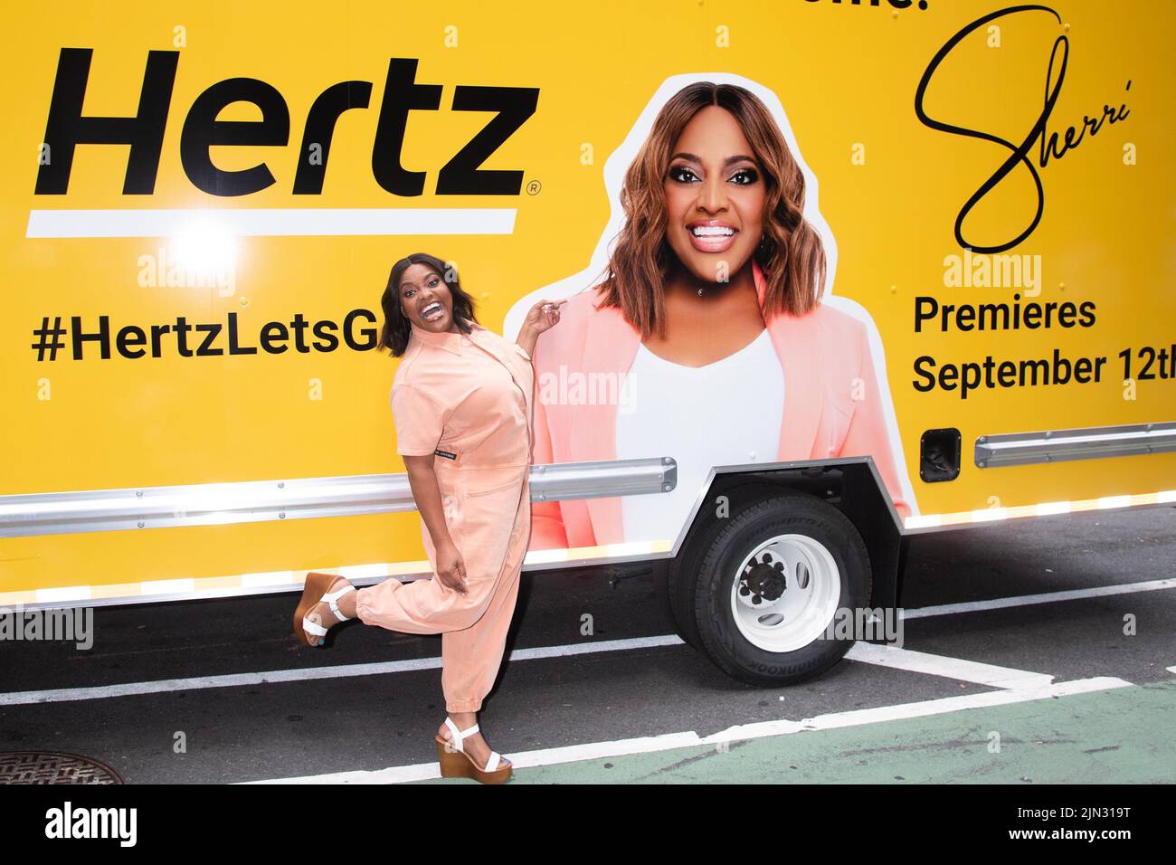 - New York - NY - 20220808 - Sherri Shepherd Celebrates New NYC Talk Show With Hertz Movers Hertz Midtown, NY - Sherri Shepherd - Janet Mayer/Startraksphoto.com -   -  This is an editorial, rights-managed image. Please contact  INSTAR Images  for licensing fee and rights information at sales@instarimages.com or call +1 212 414 0207. This image may not be published in any way that is, or might be deemed to be, defamatory, libelous, pornographic, or obscene. Please consult our sales department for any clarification needed prior to publication and use. INSTAR Images reserves the right to pursue u Stock Photo