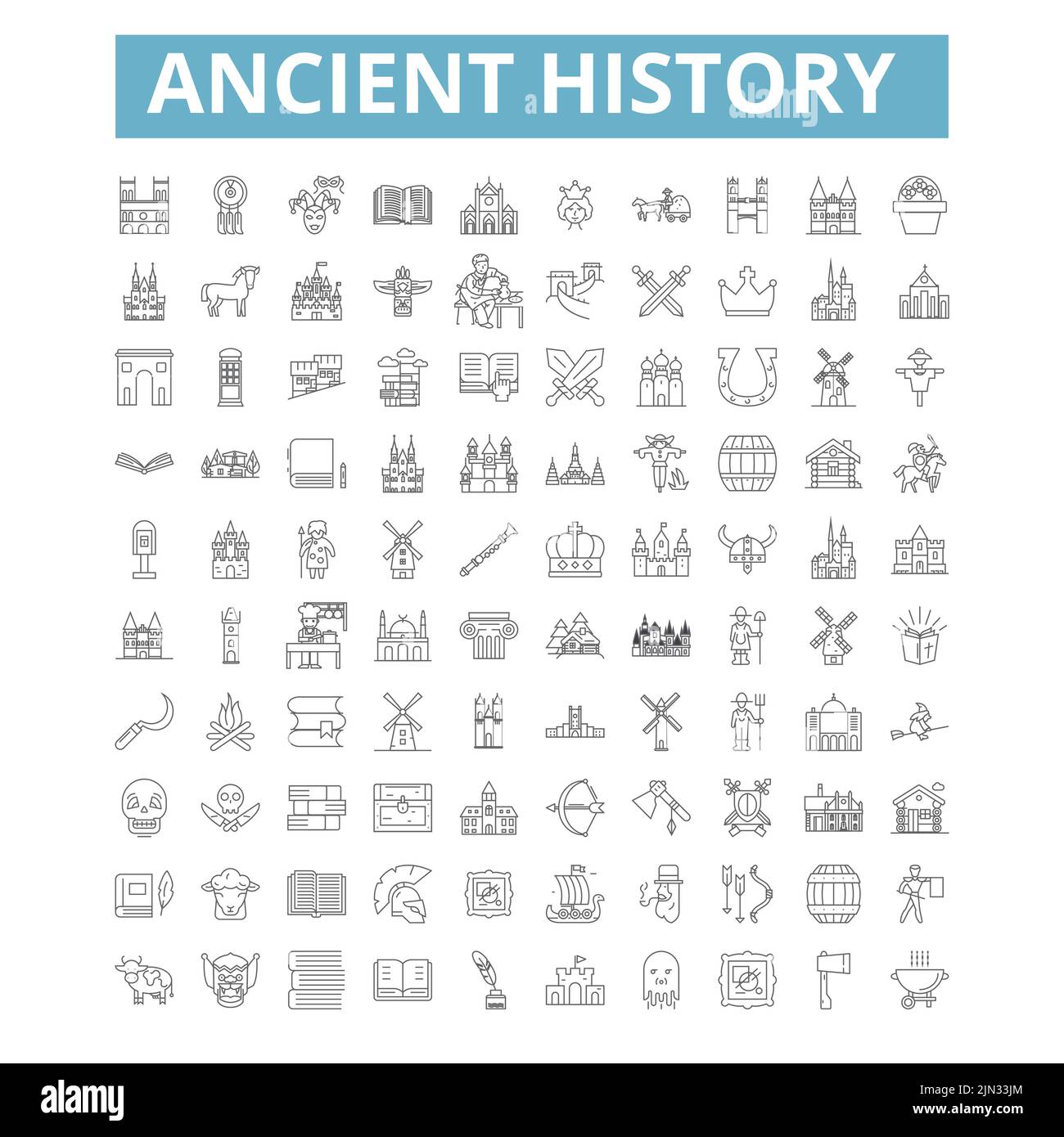 Ancient history icons, line symbols, web signs, vector set, isolated
