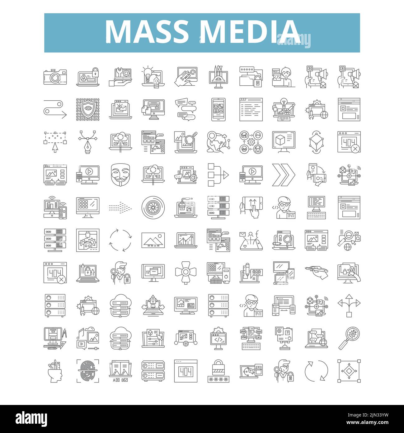 Mass media icons, line symbols, web signs, vector set, isolated ...