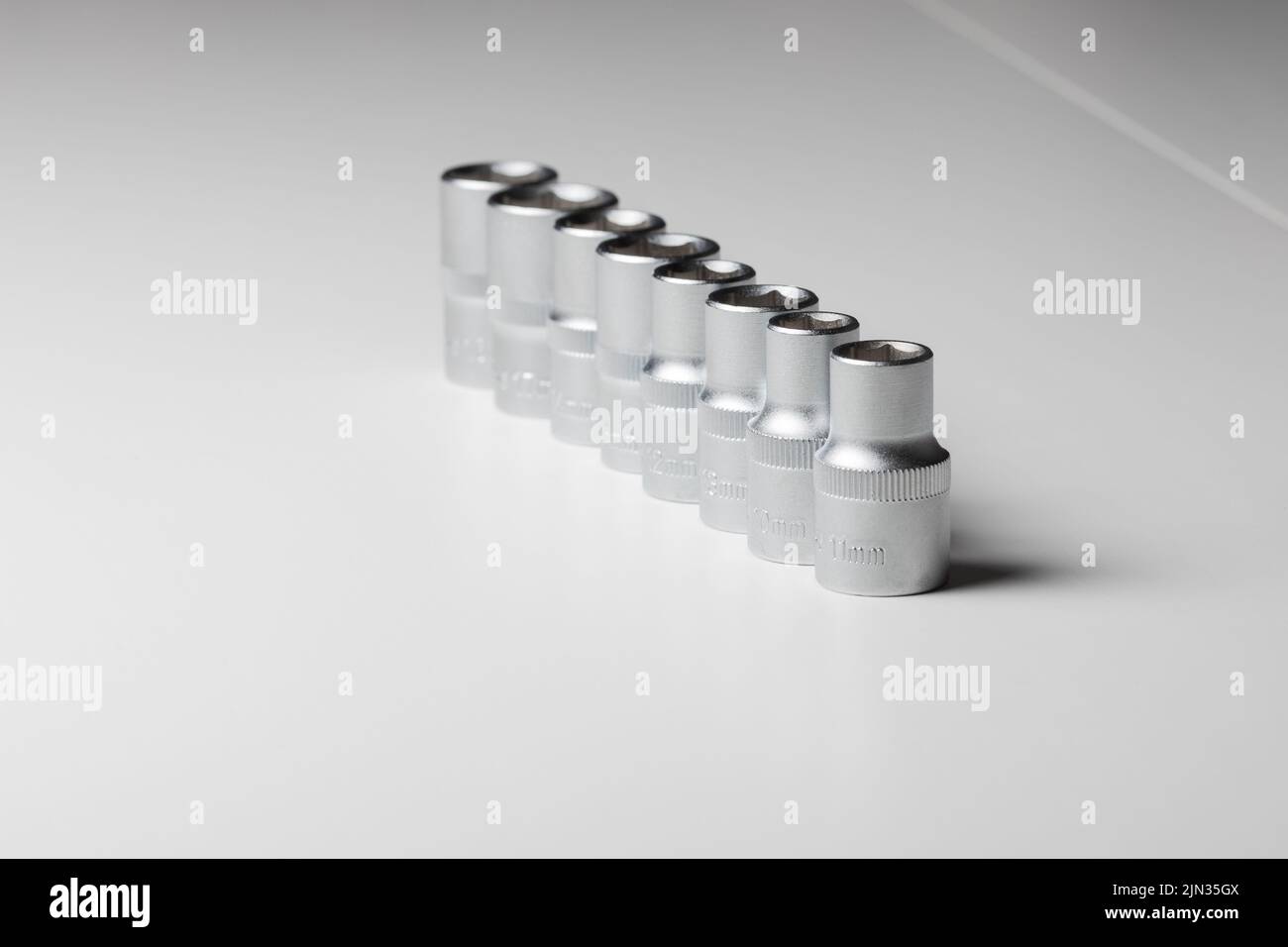 Eight socket wrenches isolated on a white background Stock Photo