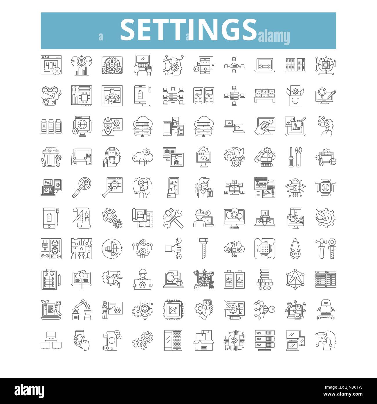 Settings icons, line symbols, web signs, vector set, isolated ...