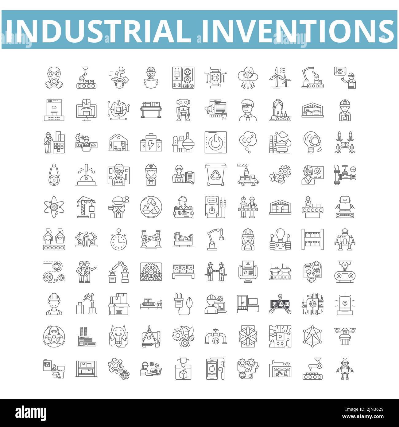 Industrial inventions icons, line symbols, web signs, vector set ...