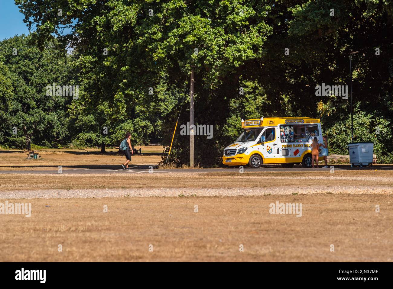 Southampton, Hampshire, UK. 8th of August 2022. Ice cream van parked in the shade at the Southampton Common Park during the July/ August heatwave in Southern England, UK Stock Photo