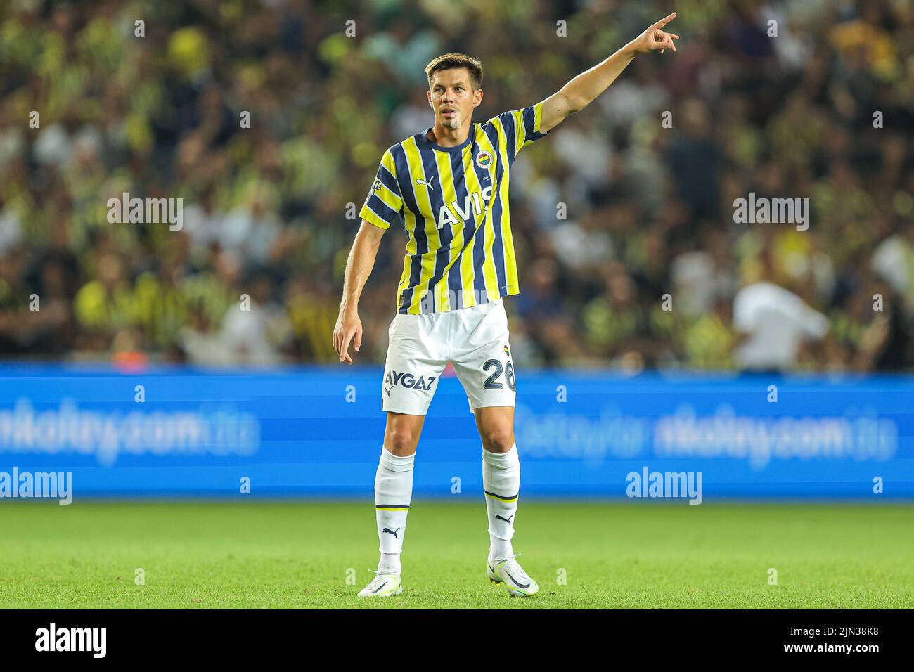 ISTANBUL, TURKIYE - AUGUST 8: Miha Zajc of Fenerbahce SK during the Turkish Super Lig match between Fenerbahce SK and Umraniyespor at Ulker Fenerbahce Sukru Saracoglu Stadyumu on August 8, 2022 in Istanbul, Turkiye (Photo by /Orange Pictures) Stock Photo