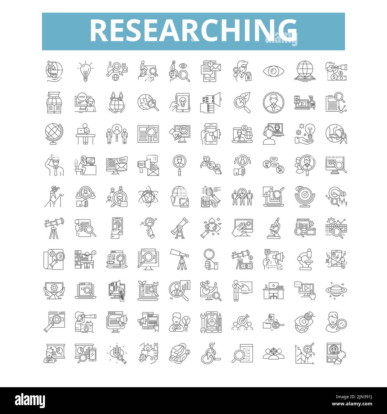 Reserching icons, line symbols, web signs, vector set, isolated ...