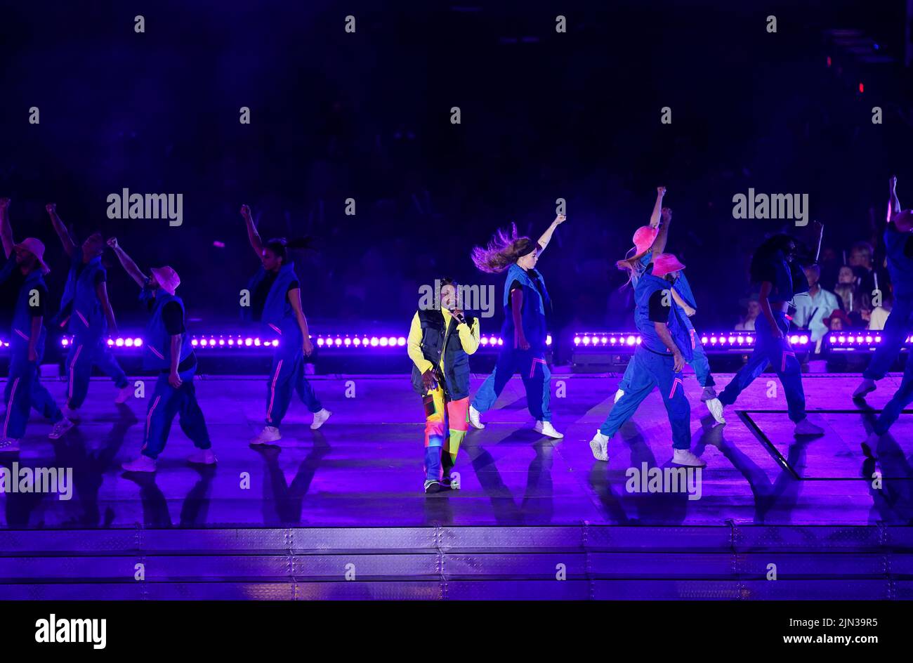 Performers on stage during the Closing Ceremony for the 2022