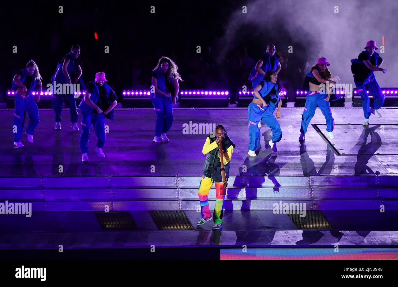 Performers on stage during the Closing Ceremony for the 2022 Commonwealth Games at the Alexander Stadium in Birmingham. Picture date: Monday August 8, 2022. Stock Photo