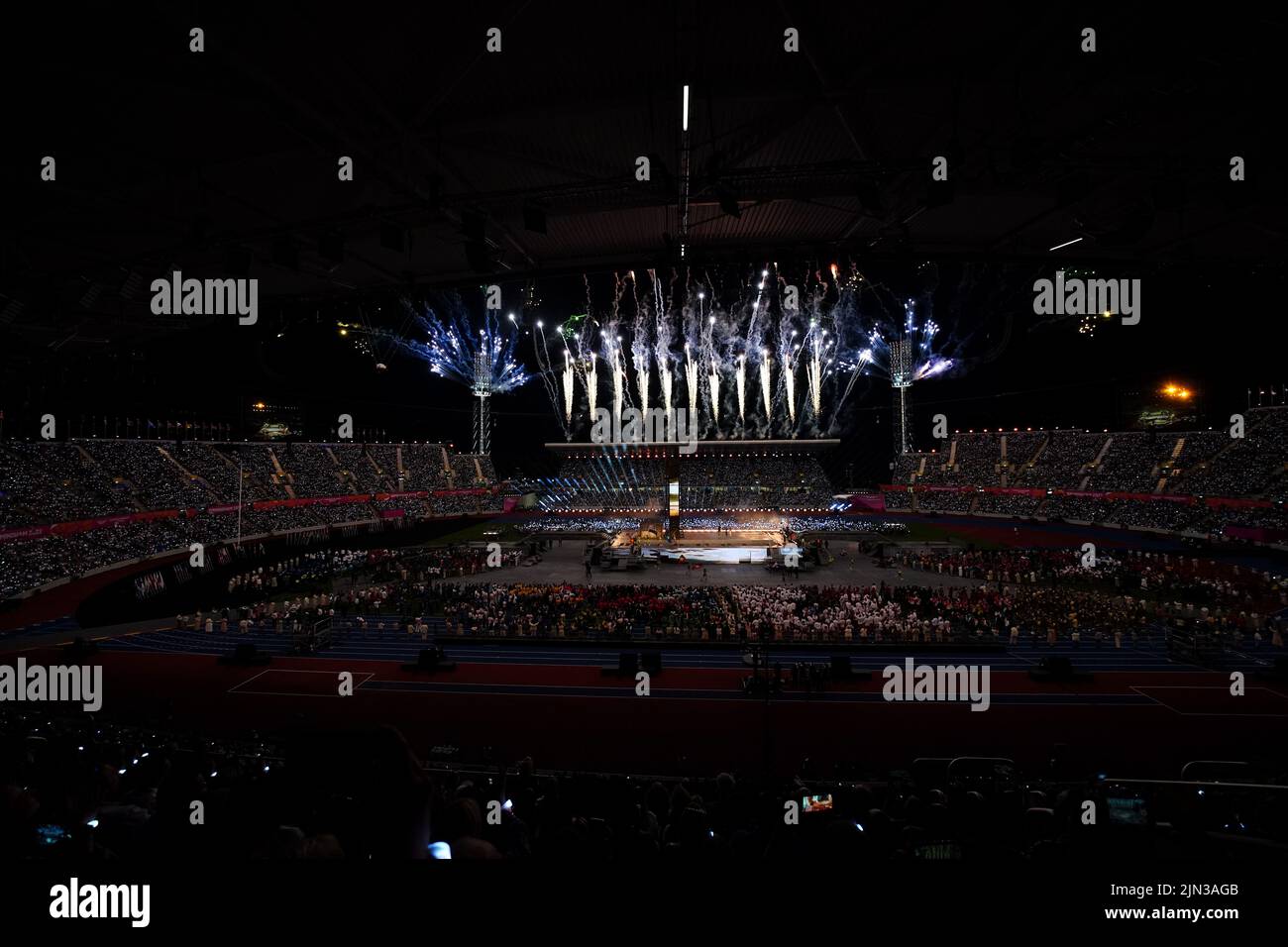 A view of fireworks above the stadium during the Closing Ceremony for the 2022 Commonwealth Games at the Alexander Stadium in Birmingham. Picture date: Monday August 8, 2022. Stock Photo