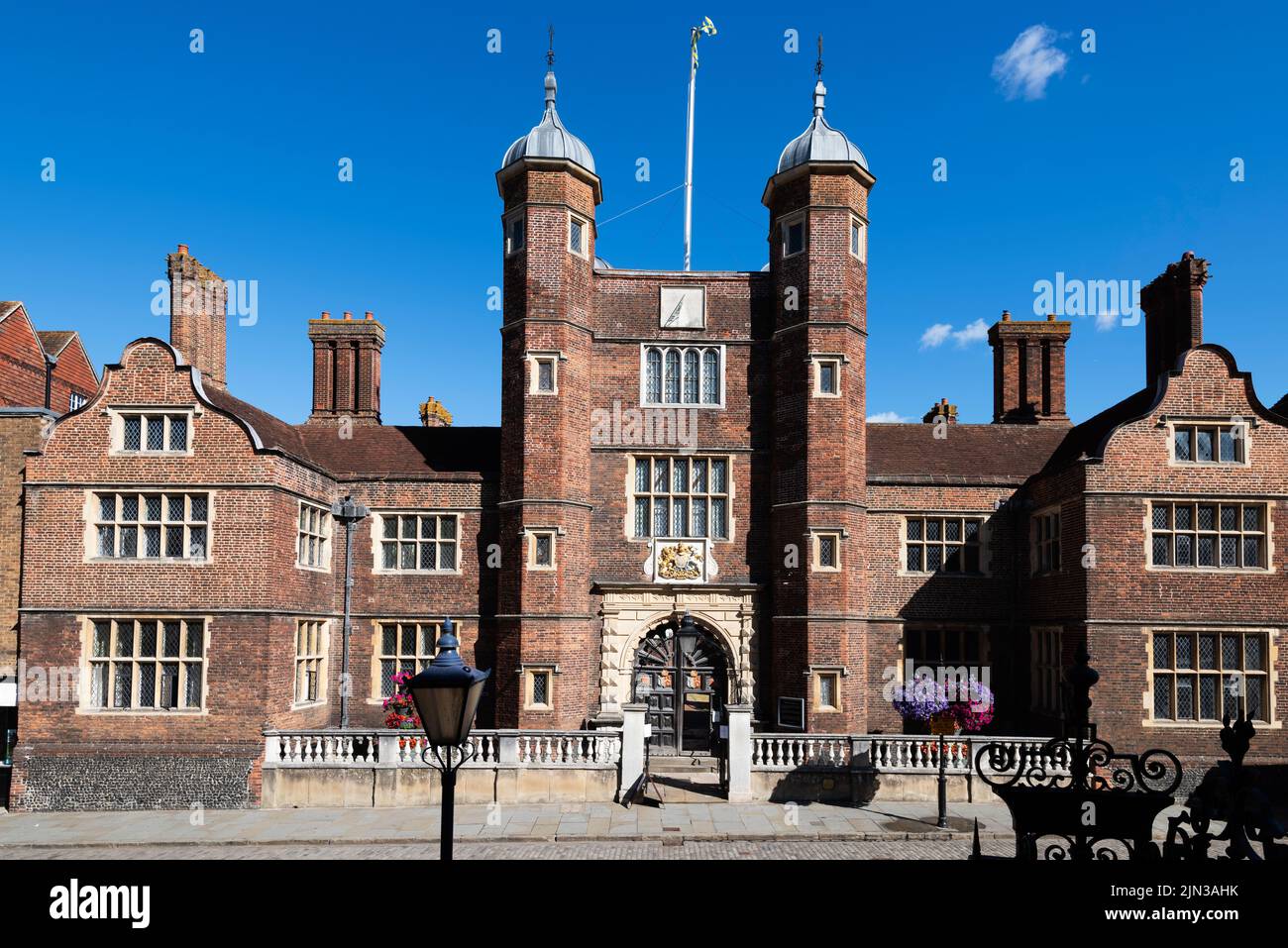 The Grade I listed Jacobean Abbot's Hospital on the High Street, Guildford, Surrey, England, UK Stock Photo