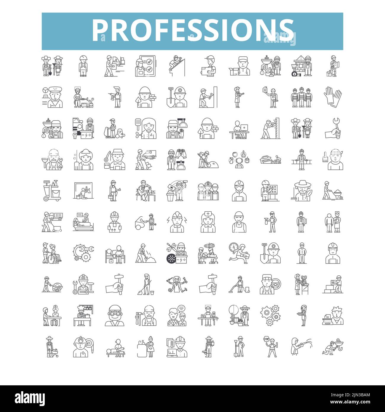 Professions Icons, Line Symbols, Web Signs, Vector Set, Isolated