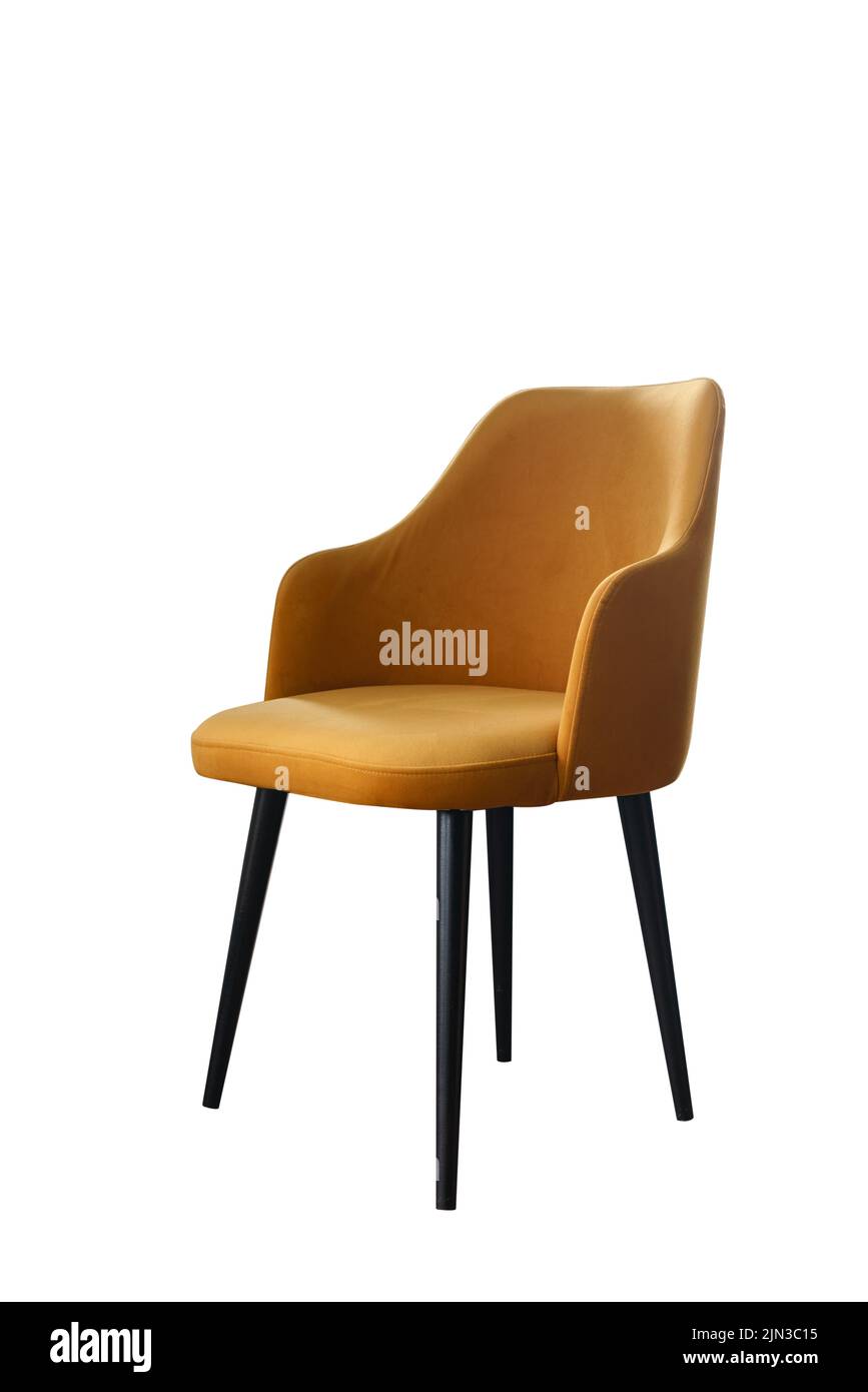 Front view of yellow modern dining chair isolated on white background
