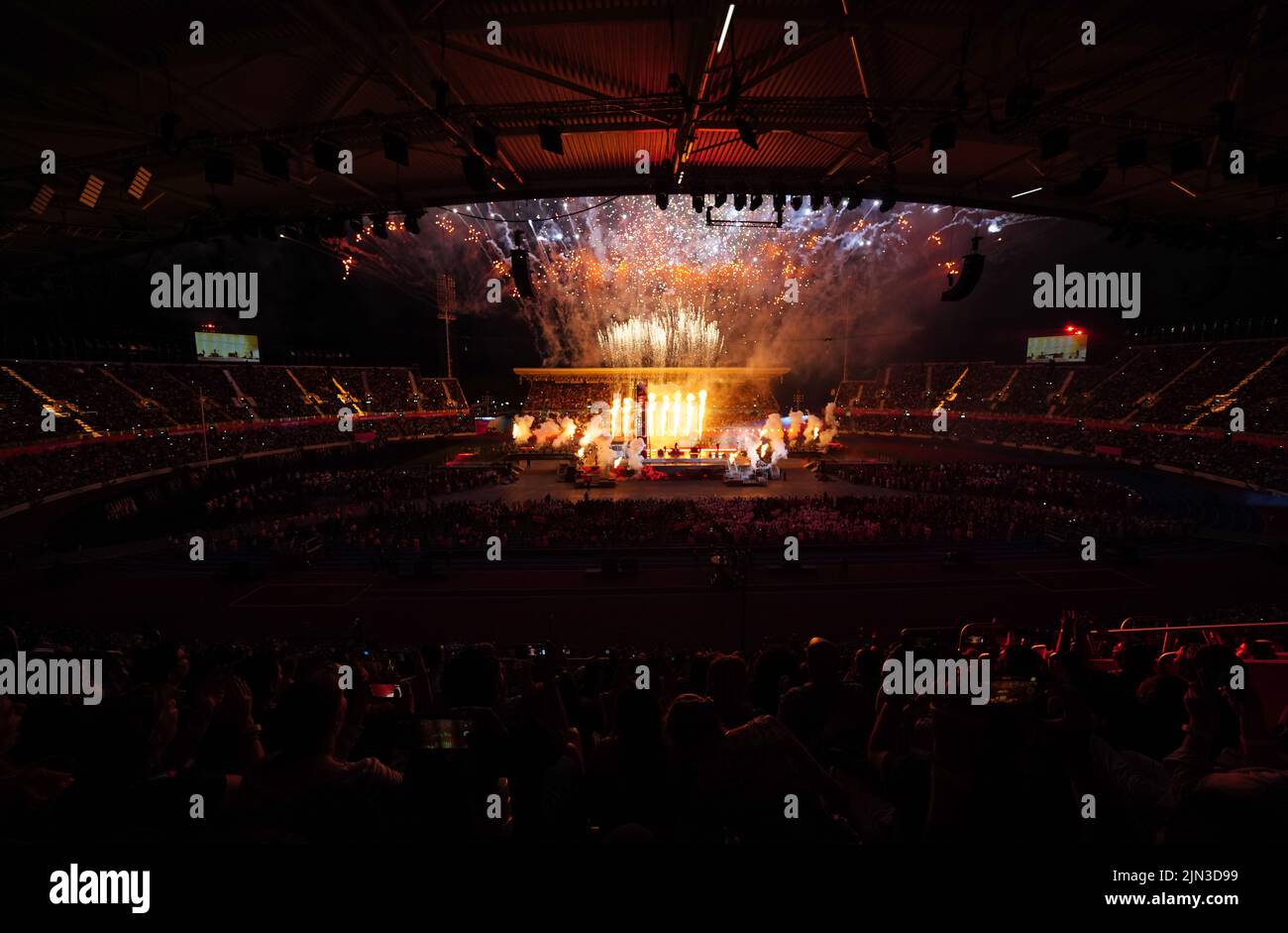 A view of fireworks above the stadium during the Closing Ceremony for the 2022 Commonwealth Games at the Alexander Stadium in Birmingham. Picture date: Monday August 8, 2022. Stock Photo