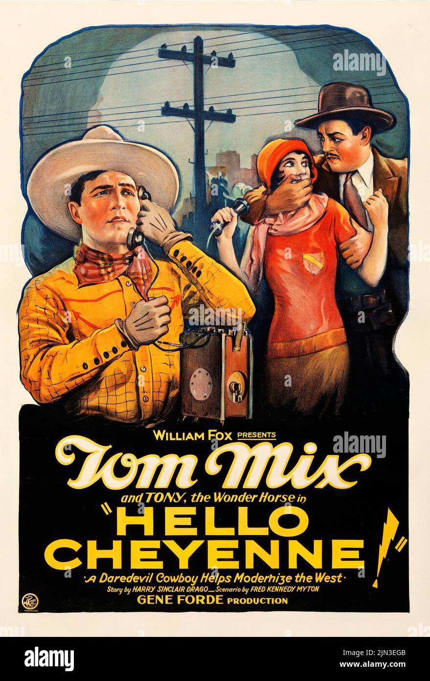 Vintage movie poster - Tom Mix and Tony the Wonder Horse in Hello Cheyenne! (Fox, 1928) Stock Photo