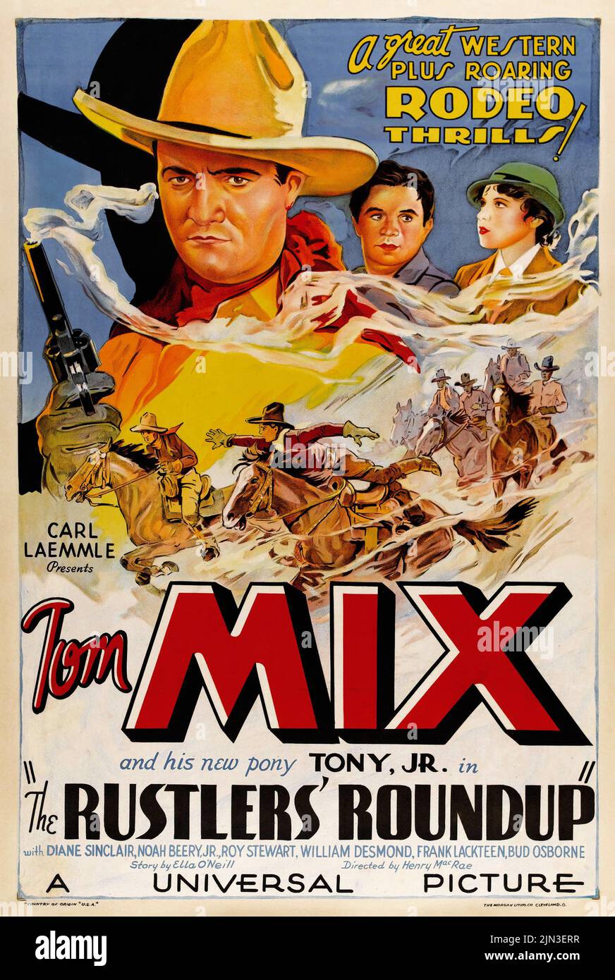 TOM MIX - The Rustler's Roundup (Universal, 1933) Western vintage film poster Stock Photo